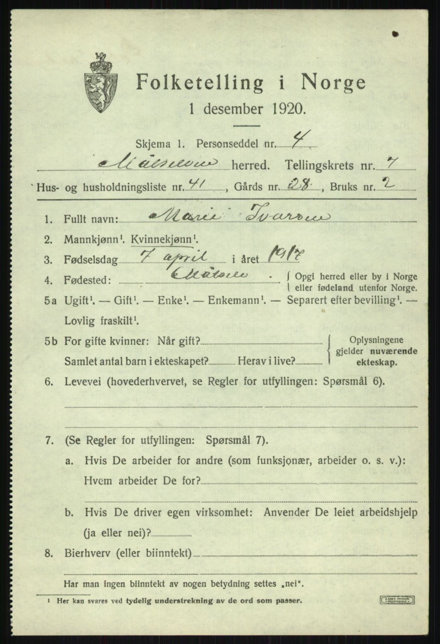 SATØ, 1920 census for Målselv, 1920, p. 4833