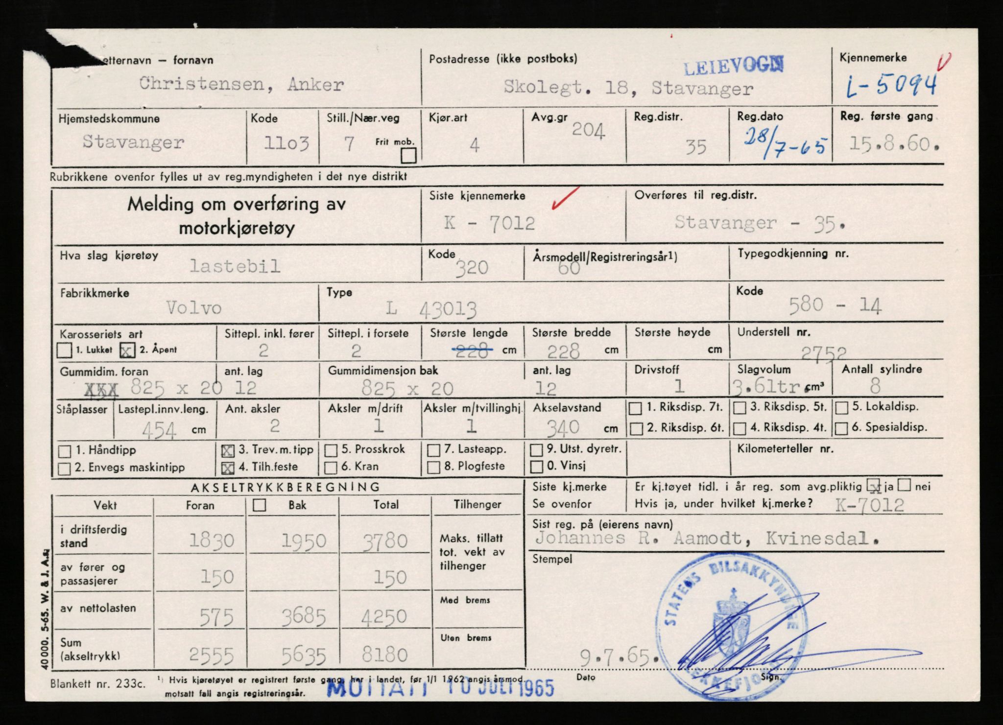 Stavanger trafikkstasjon, AV/SAST-A-101942/0/F/L0014: L-5080 - L-5499, 1930-1971, p. 107