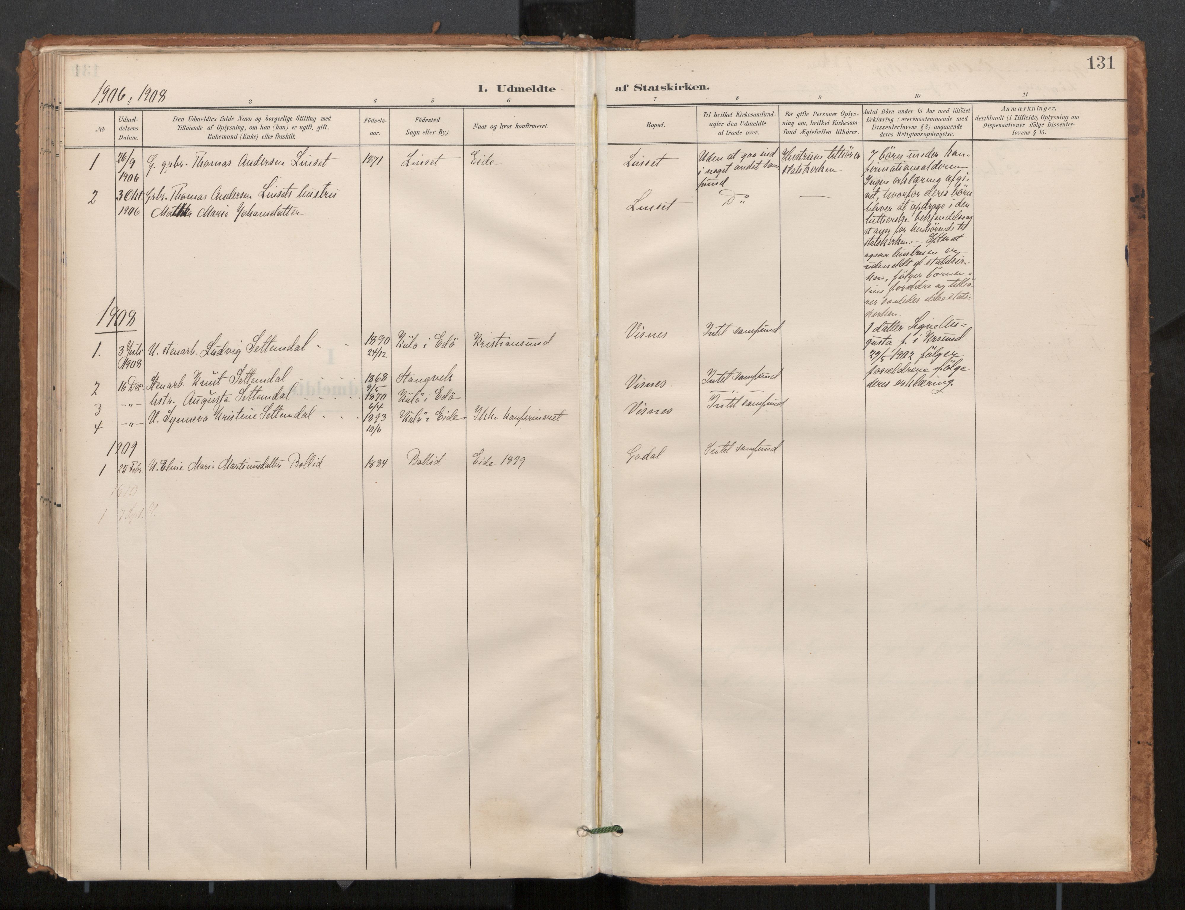 Ministerialprotokoller, klokkerbøker og fødselsregistre - Møre og Romsdal, SAT/A-1454/571/L0836a: Parish register (official) no. 571A02, 1898-1910, p. 131