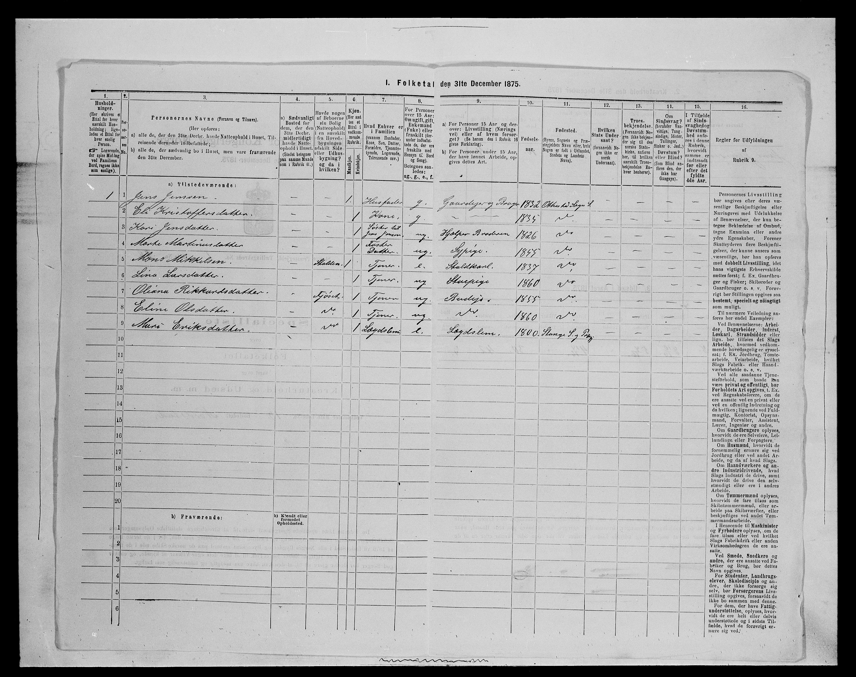 SAH, 1875 census for 0417P Stange, 1875, p. 278