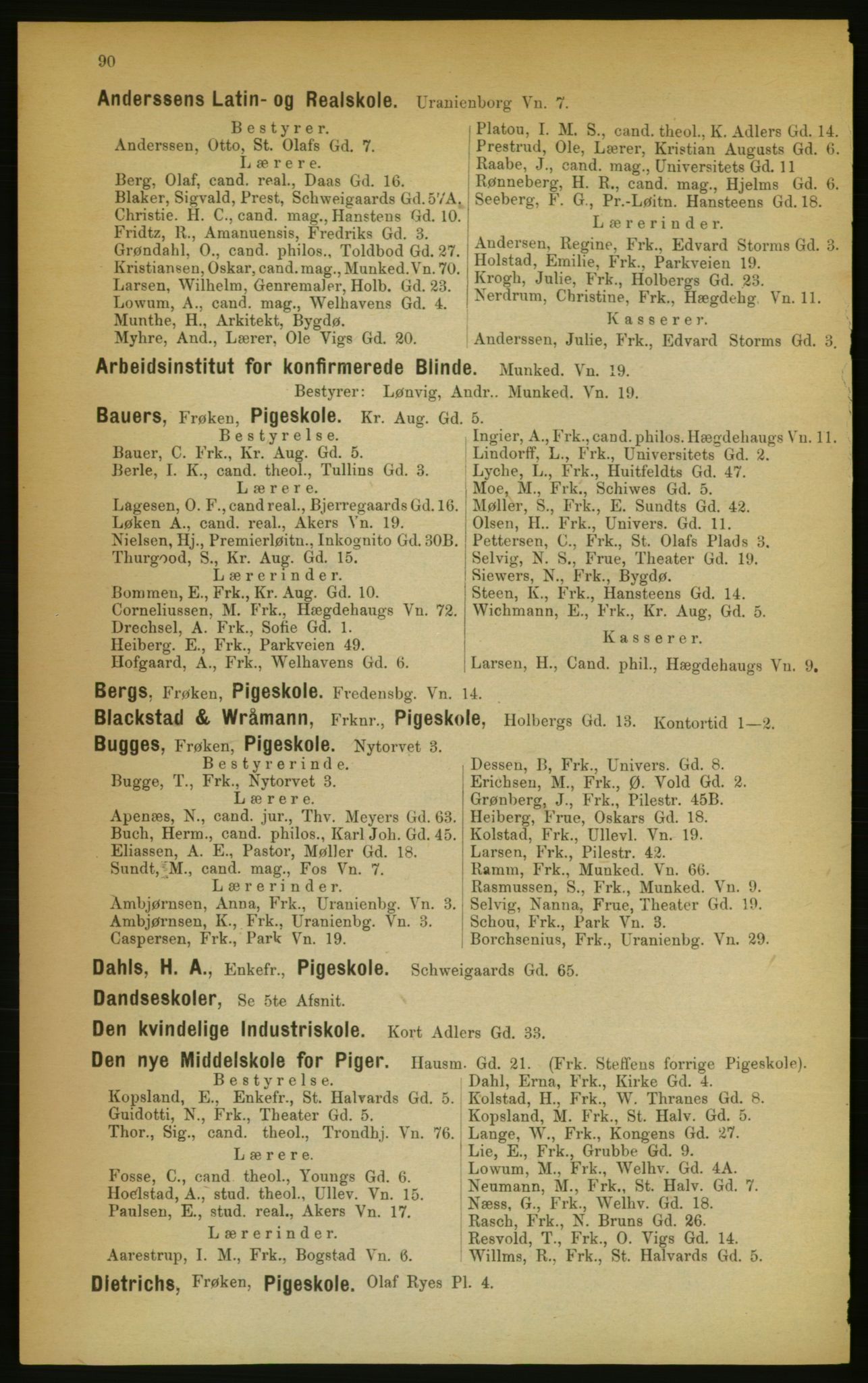 Kristiania/Oslo adressebok, PUBL/-, 1889, p. 90