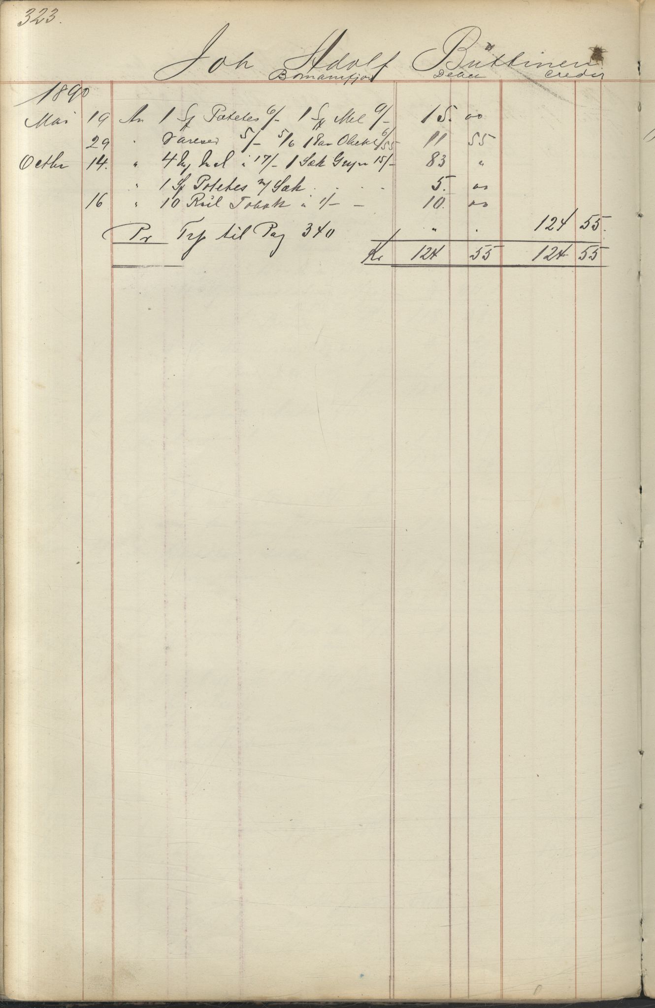 Brodtkorb handel A/S, VAMU/A-0001/F/Fc/L0001/0001: Konto for kvener og nordmenn på Kolahalvøya  / Conto for Kvæner og Nordmænd paa Russefinmarken No 1, 1868-1894, p. 323