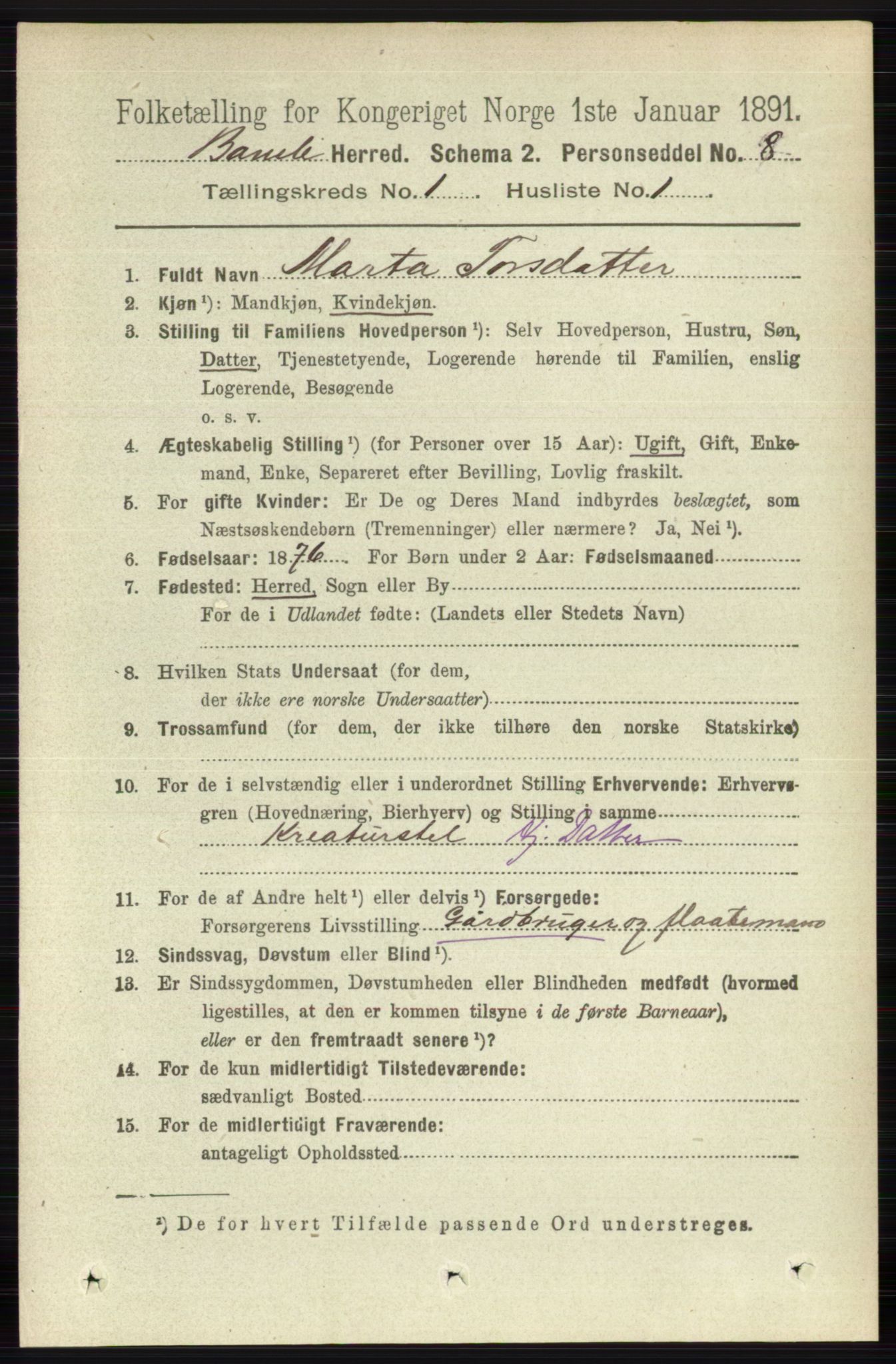 RA, 1891 census for 0814 Bamble, 1891, p. 148