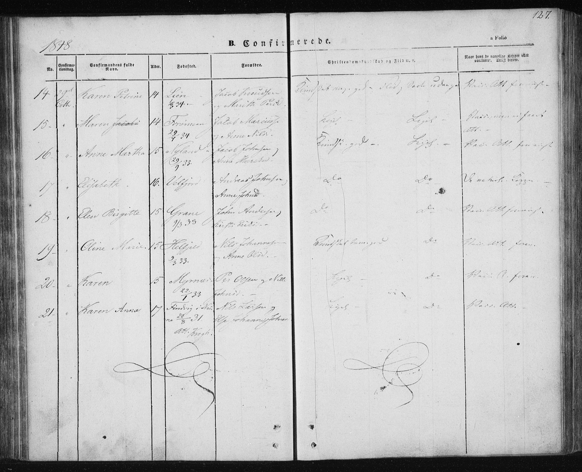 Ministerialprotokoller, klokkerbøker og fødselsregistre - Nordland, AV/SAT-A-1459/820/L0291: Parish register (official) no. 820A12, 1846-1854, p. 127