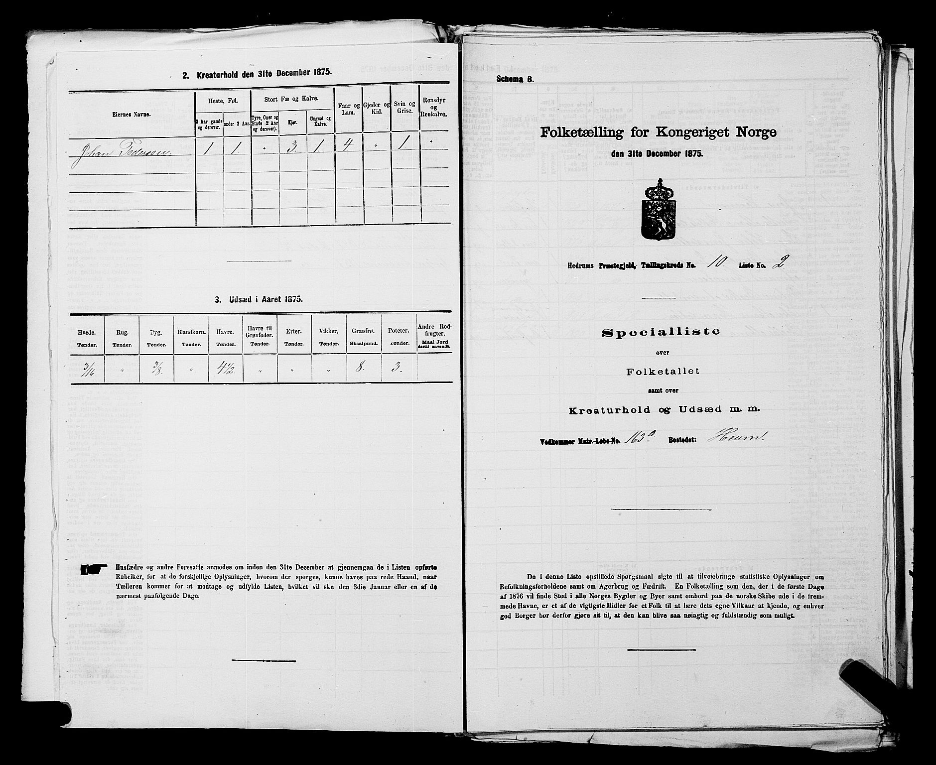 SAKO, 1875 census for 0727P Hedrum, 1875, p. 982