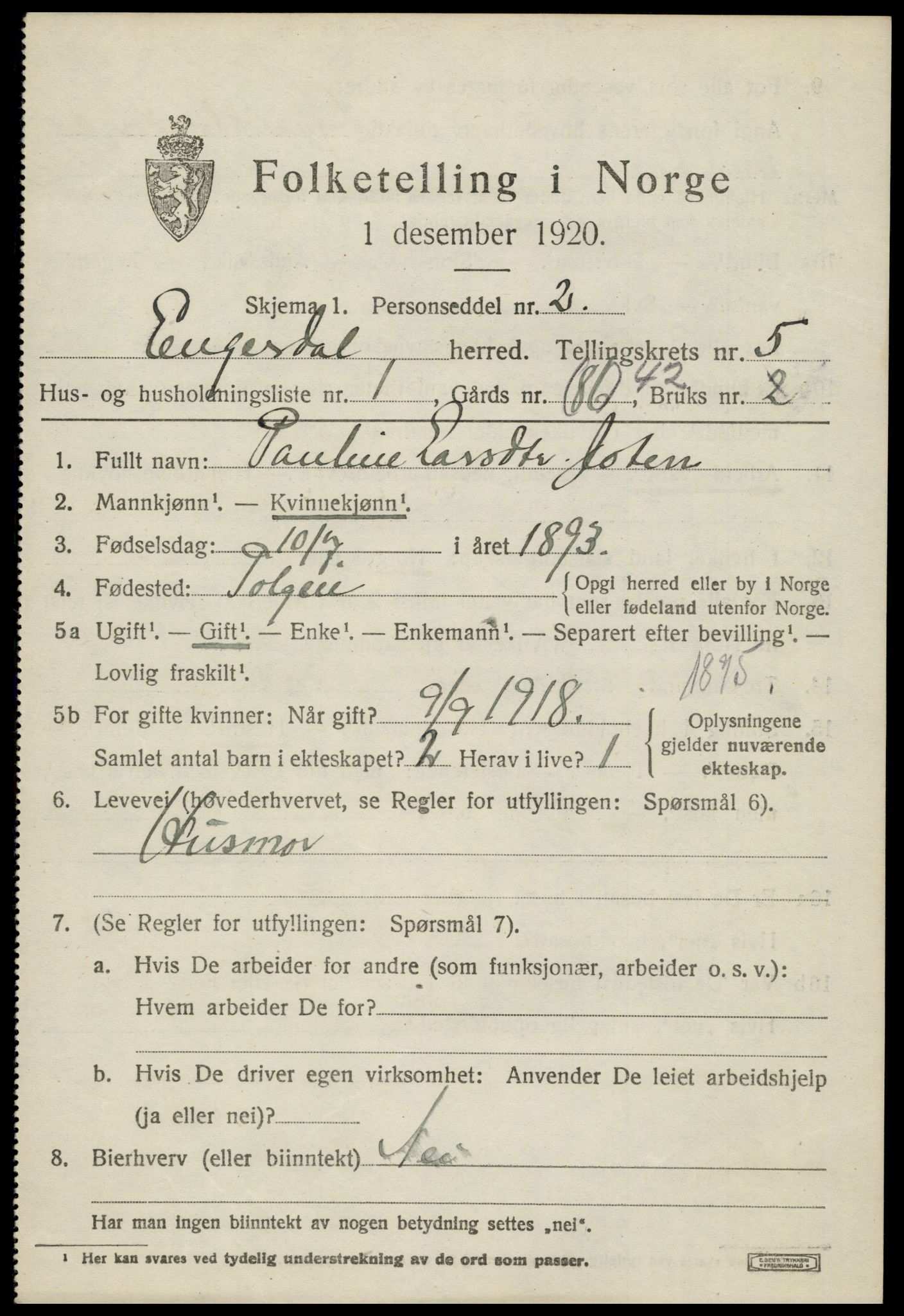 SAH, 1920 census for Engerdal, 1920, p. 2557