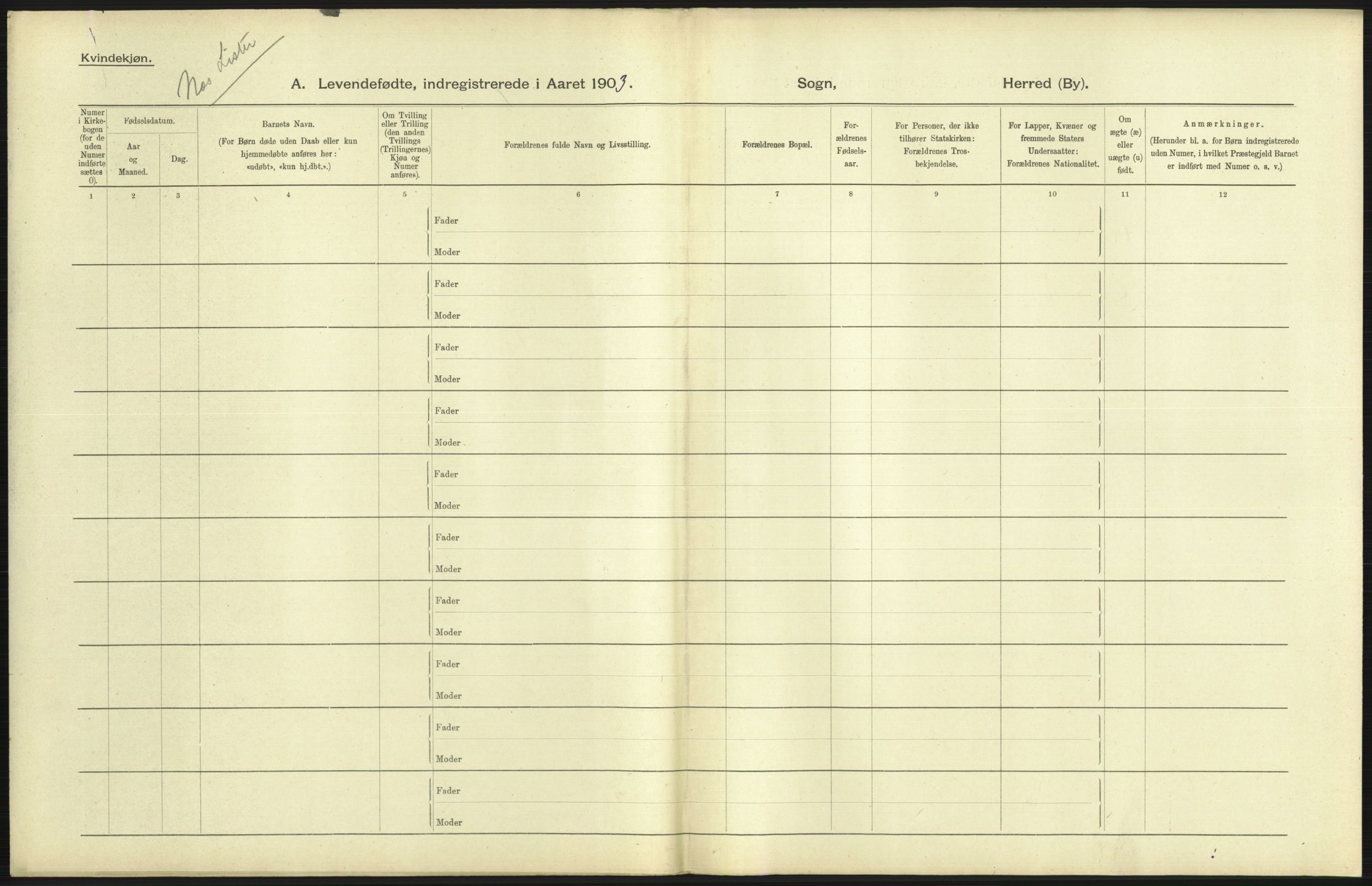 Statistisk sentralbyrå, Sosiodemografiske emner, Befolkning, AV/RA-S-2228/D/Df/Dfa/Dfaa/L0011: Lister og Mandal amt: Fødte, gifte, døde, 1903, p. 21