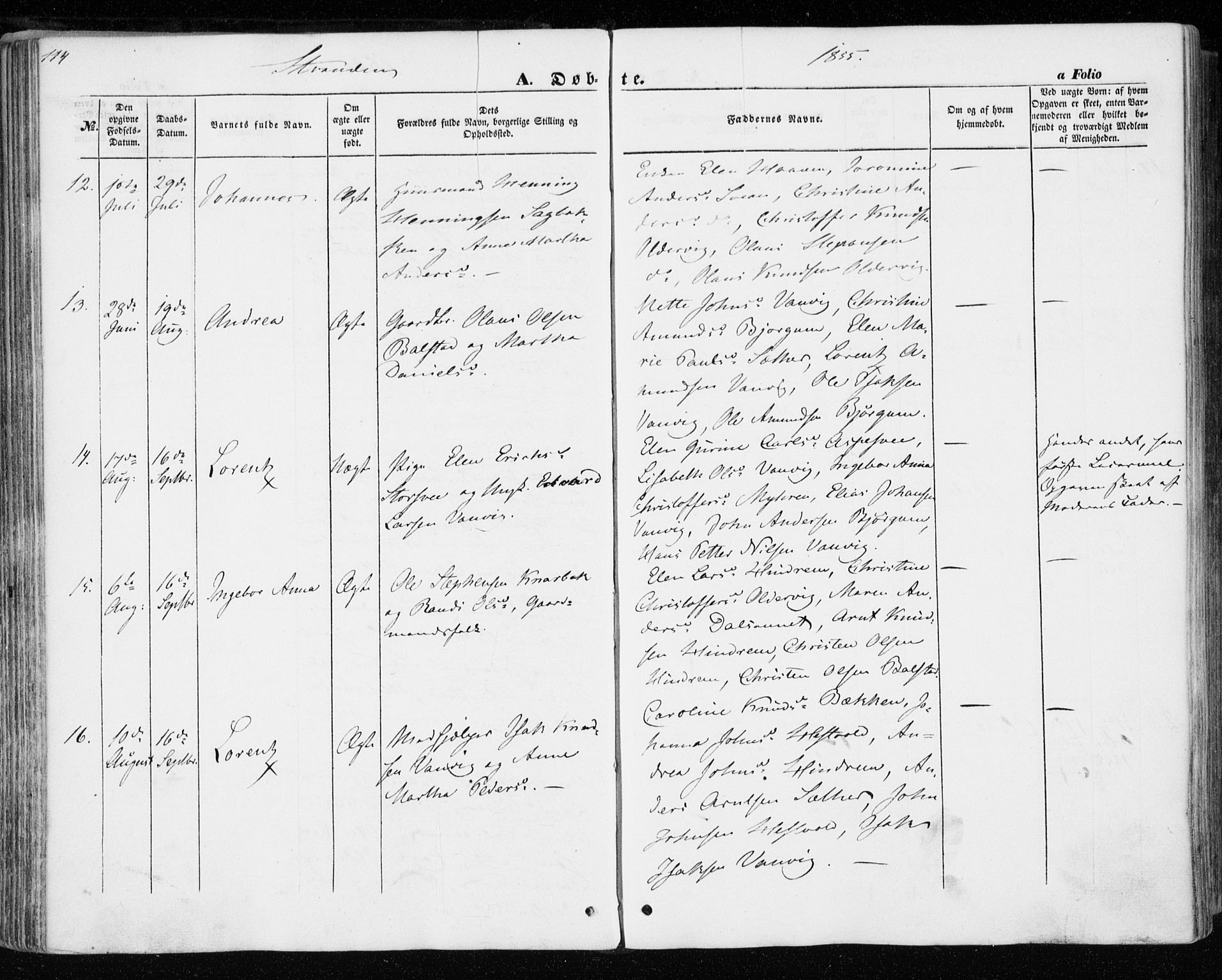 Ministerialprotokoller, klokkerbøker og fødselsregistre - Nord-Trøndelag, SAT/A-1458/701/L0008: Parish register (official) no. 701A08 /2, 1854-1863, p. 114
