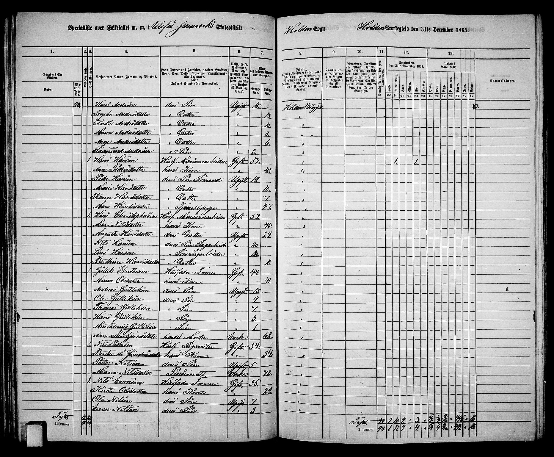 RA, 1865 census for Holla, 1865, p. 51