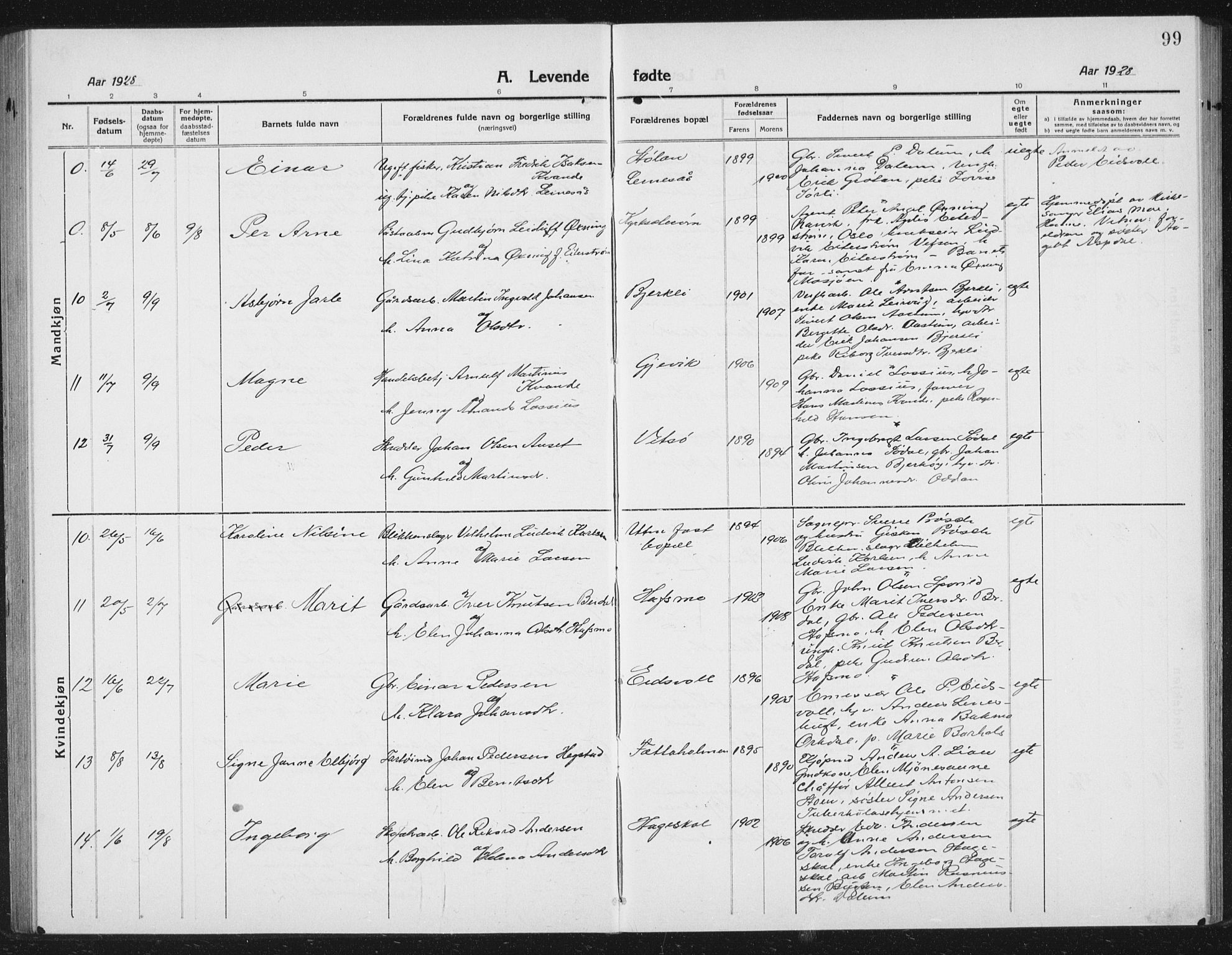 Ministerialprotokoller, klokkerbøker og fødselsregistre - Sør-Trøndelag, AV/SAT-A-1456/630/L0506: Parish register (copy) no. 630C04, 1914-1933, p. 99