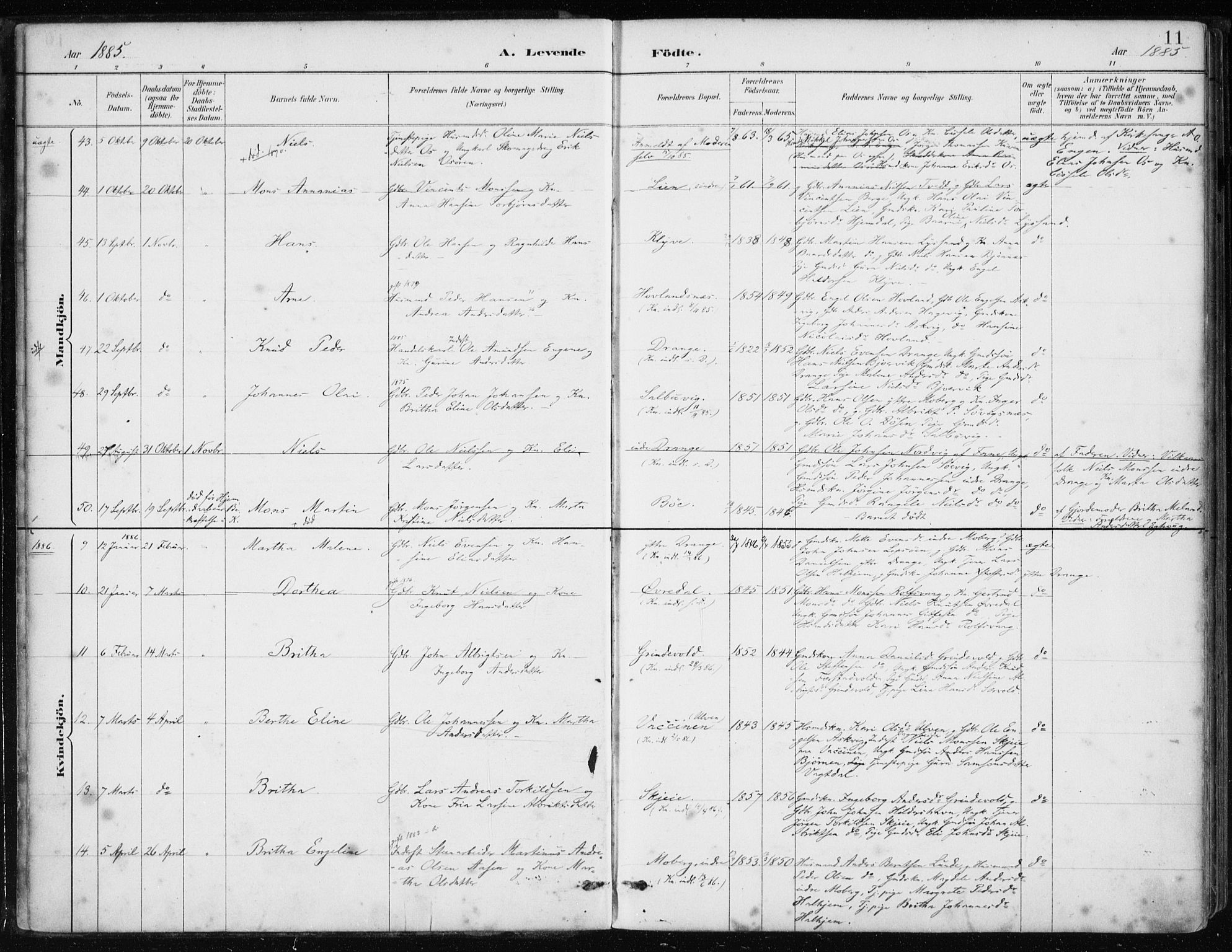 Os sokneprestembete, AV/SAB-A-99929: Parish register (official) no. B 1, 1885-1902, p. 11