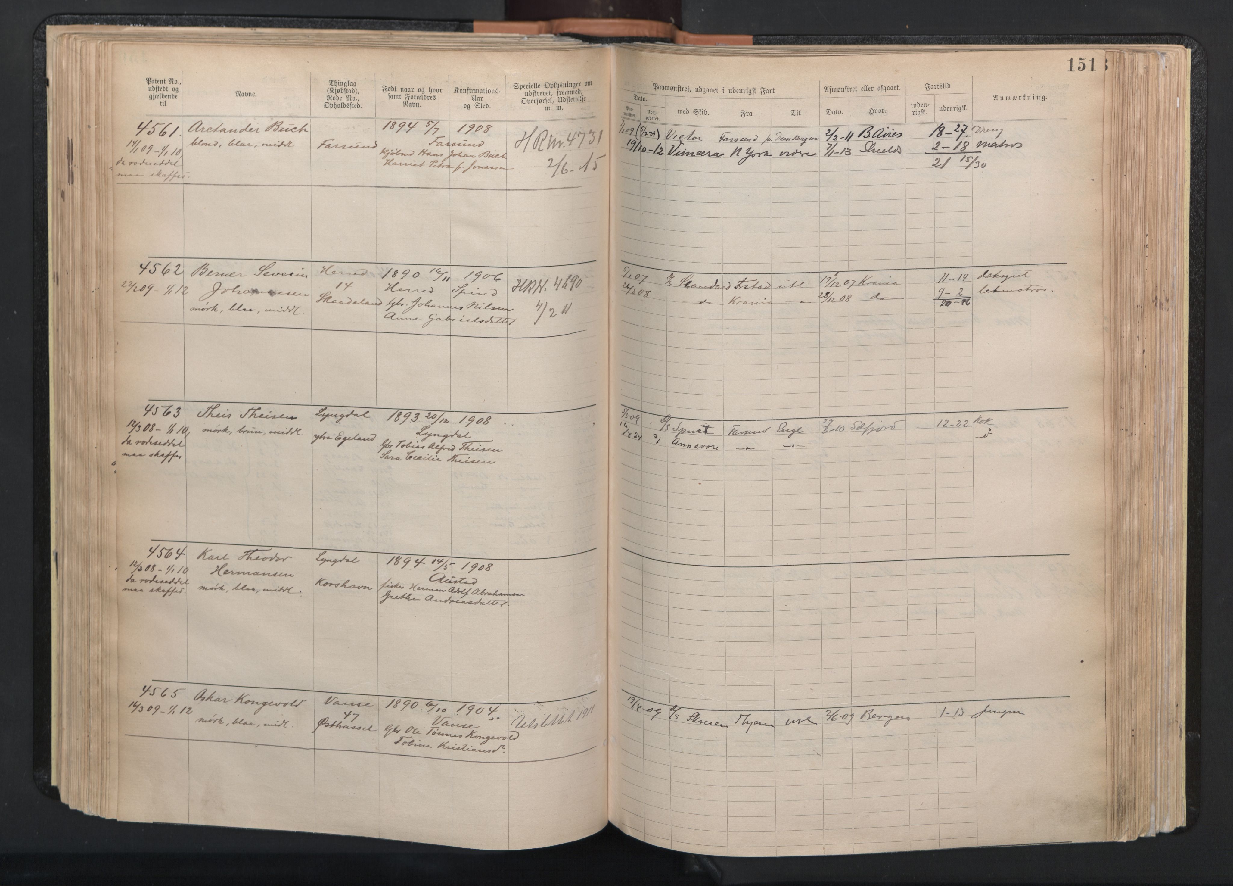 Farsund mønstringskrets, AV/SAK-2031-0017/F/Fa/L0003: Annotasjonsrulle nr 3816-5304 med register, M-3, 1894-1948, p. 182