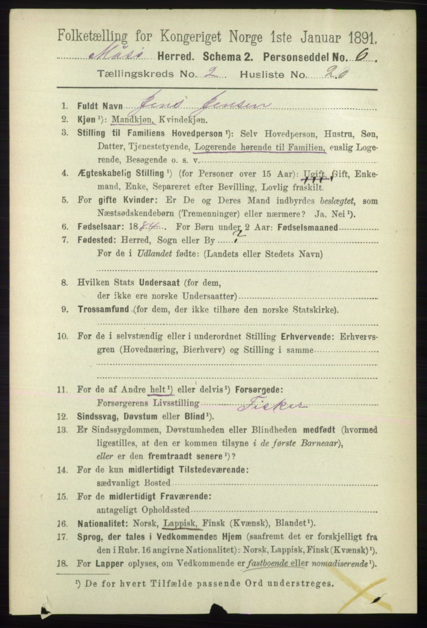 RA, 1891 census for 2018 Måsøy, 1891, p. 355