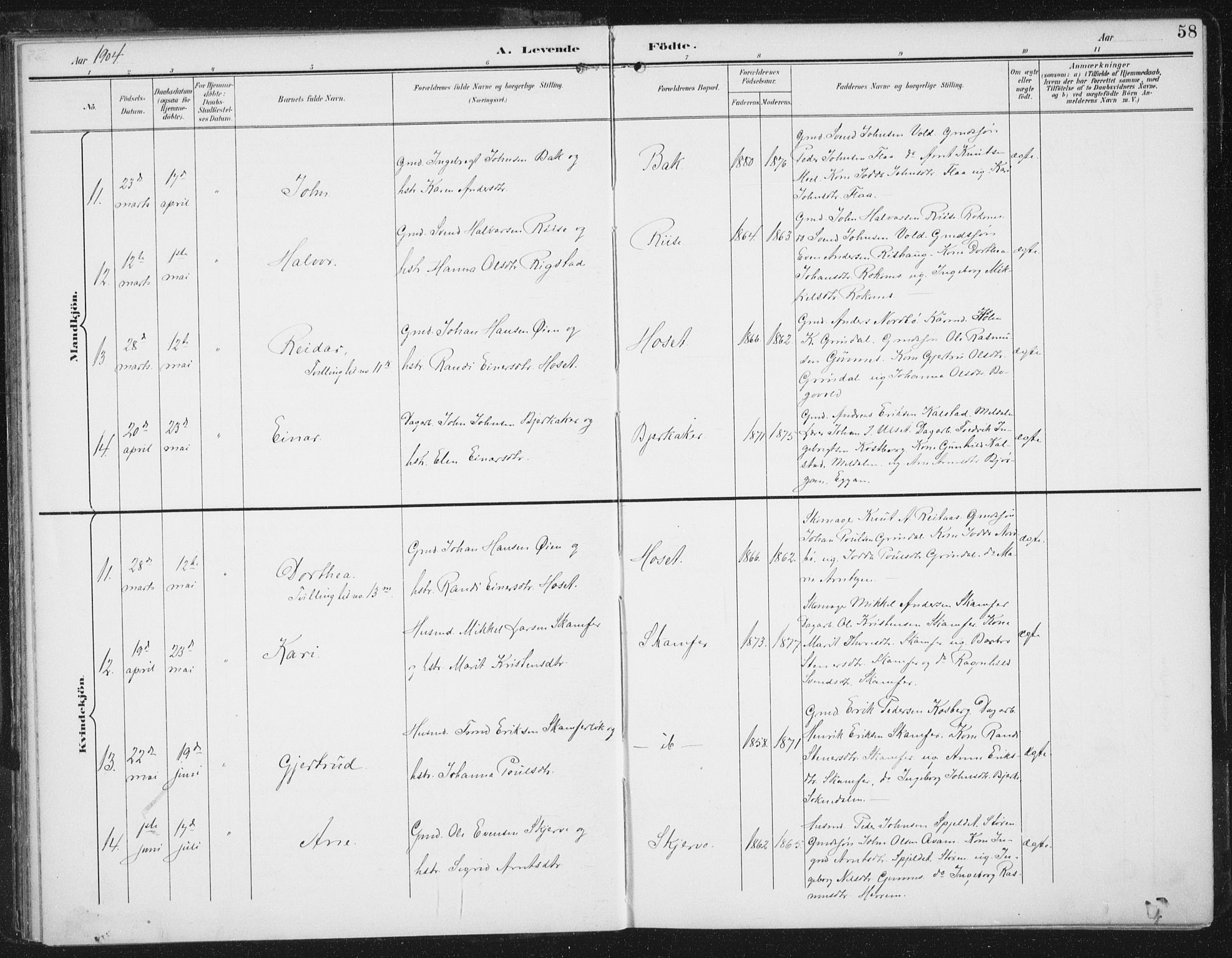 Ministerialprotokoller, klokkerbøker og fødselsregistre - Sør-Trøndelag, AV/SAT-A-1456/674/L0872: Parish register (official) no. 674A04, 1897-1907, p. 58