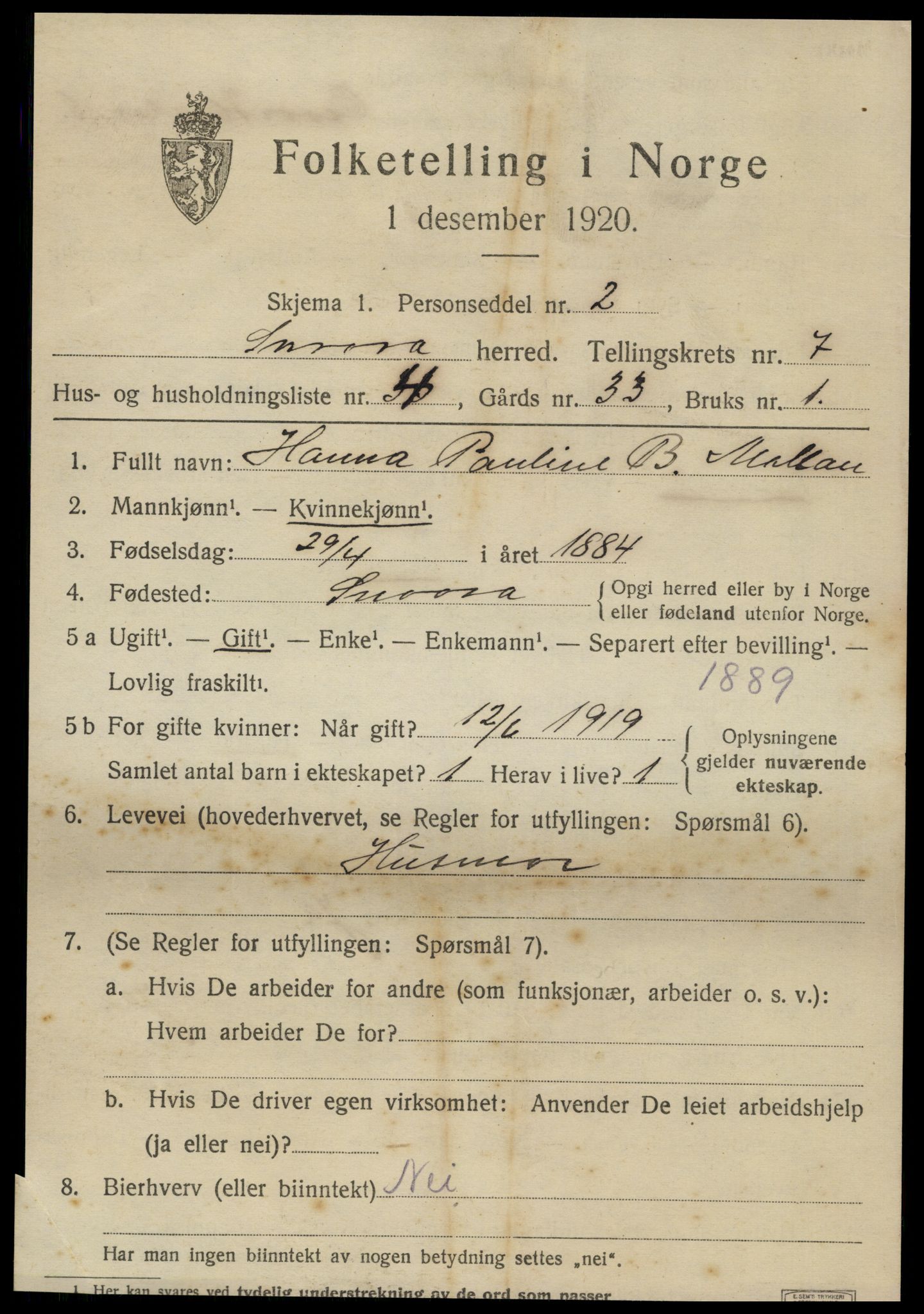 SAT, 1920 census for Snåsa, 1920, p. 2948