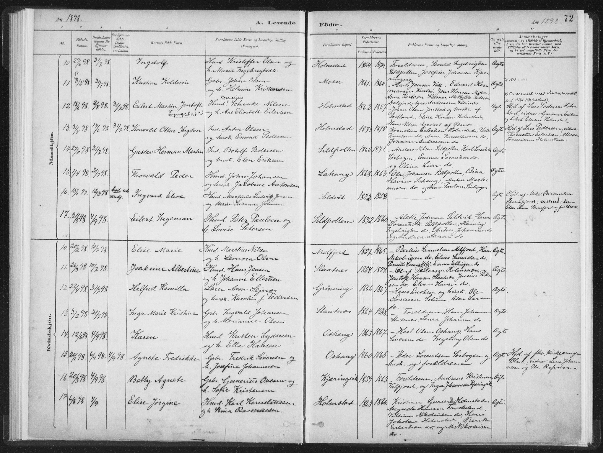 Ministerialprotokoller, klokkerbøker og fødselsregistre - Nordland, SAT/A-1459/890/L1286: Parish register (official) no. 890A01, 1882-1902, p. 72