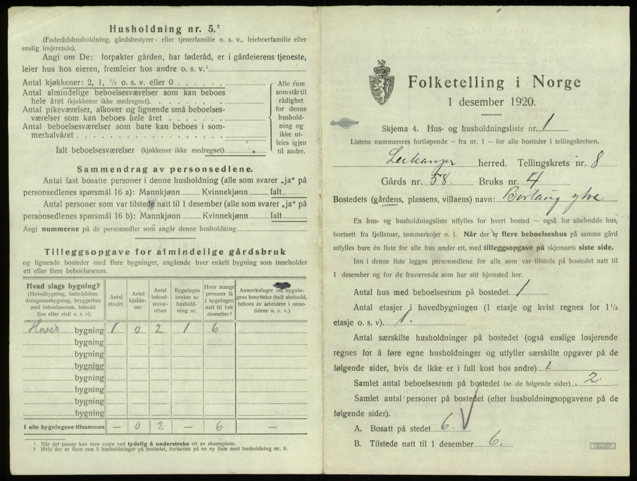 SAB, 1920 census for Leikanger, 1920, p. 755