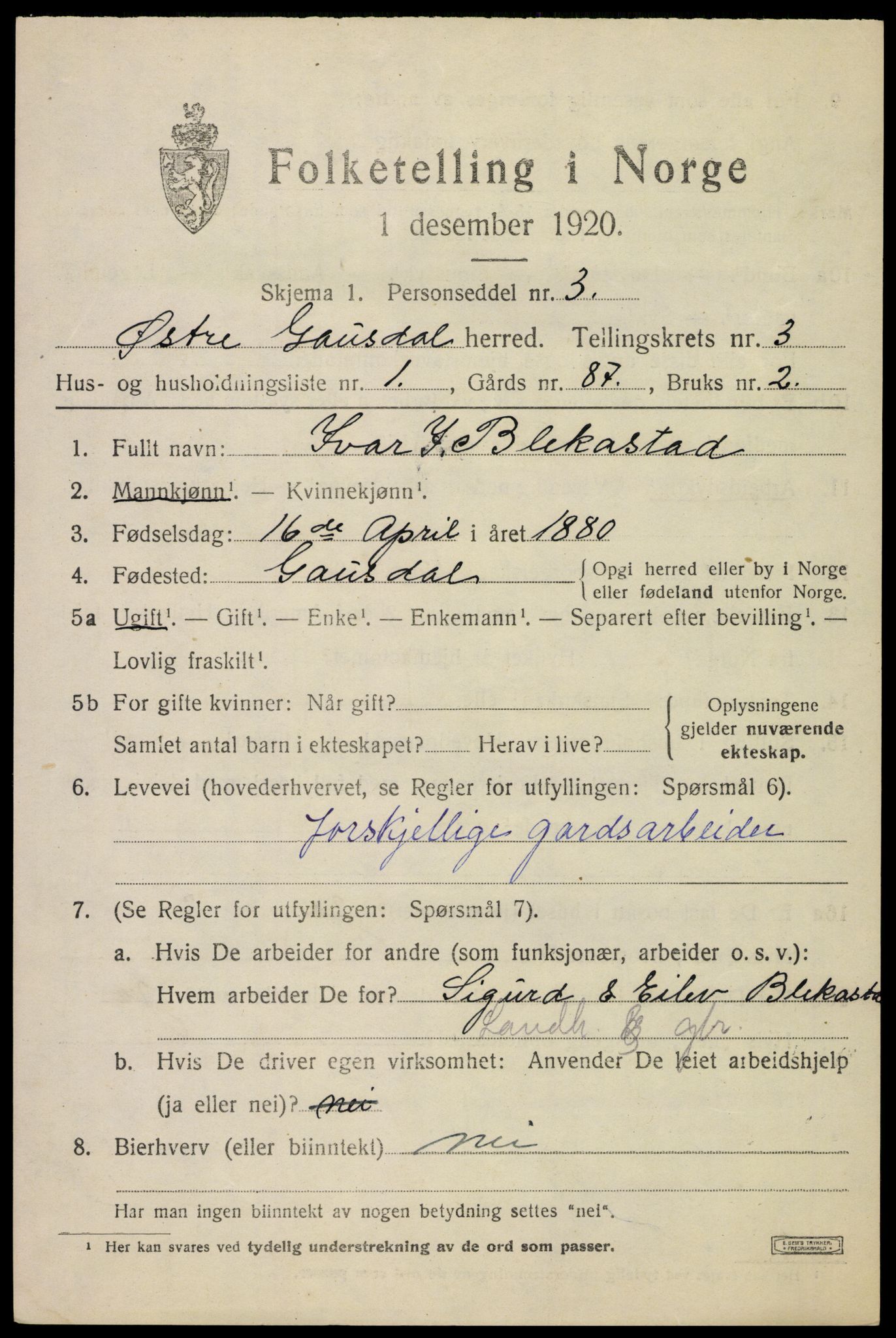 SAH, 1920 census for Østre Gausdal, 1920, p. 1914