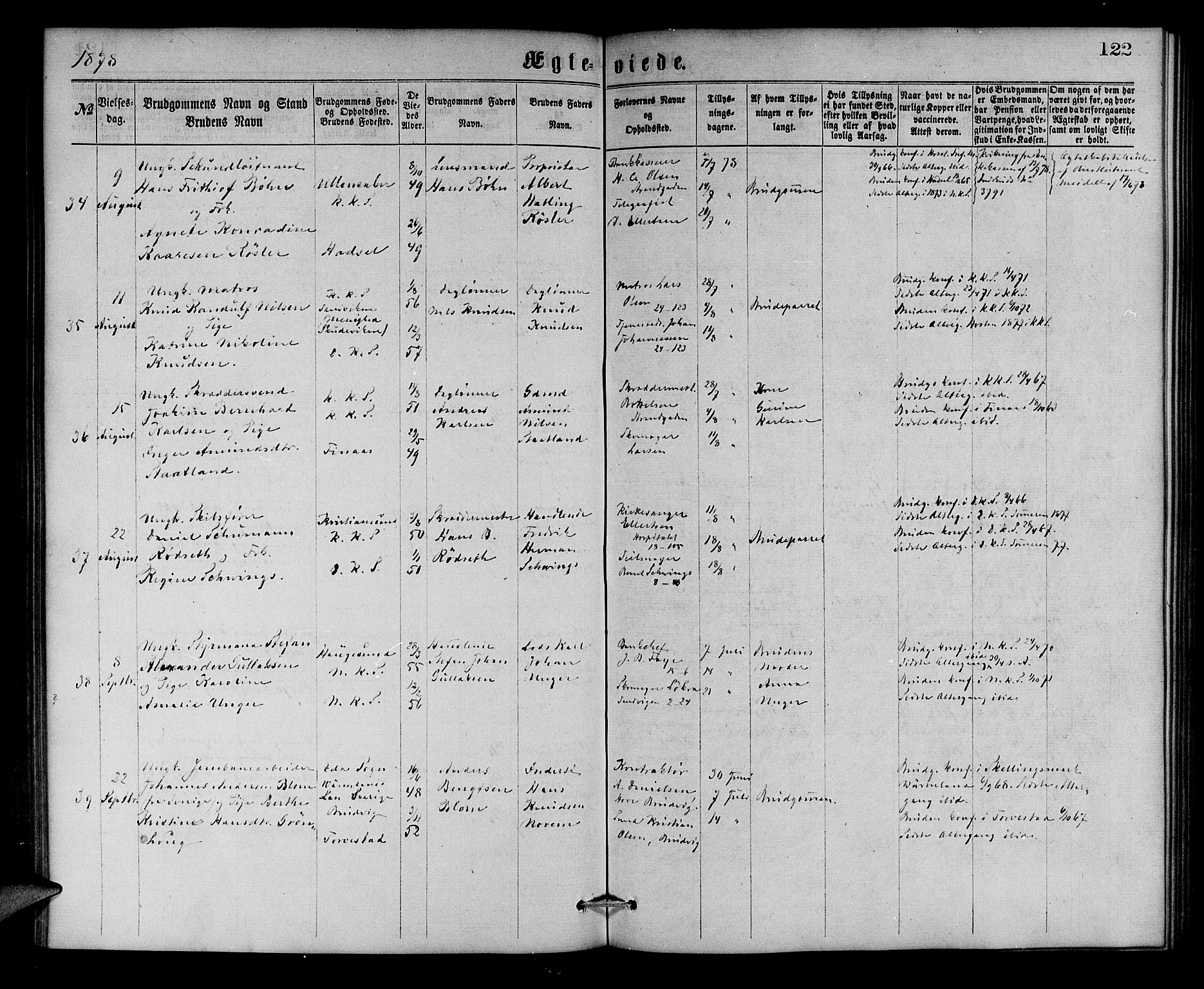 Korskirken sokneprestembete, AV/SAB-A-76101/H/Hab: Parish register (copy) no. D 2, 1867-1886, p. 122