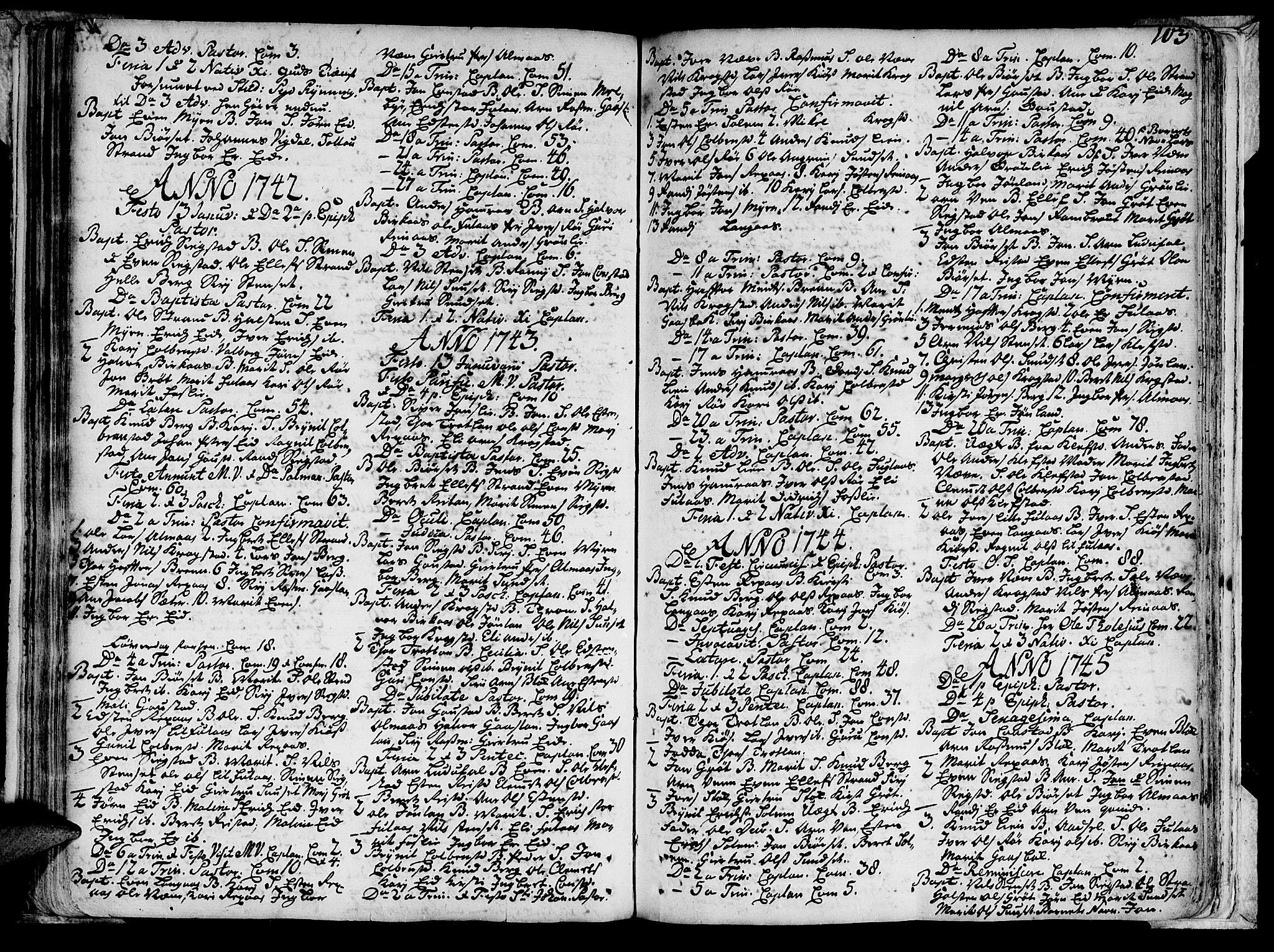 Ministerialprotokoller, klokkerbøker og fødselsregistre - Sør-Trøndelag, SAT/A-1456/691/L1060: Parish register (official) no. 691A01 /4, 1740-1767, p. 103
