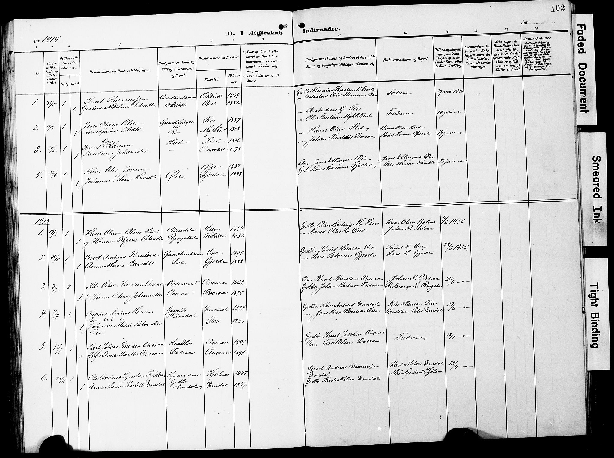 Ministerialprotokoller, klokkerbøker og fødselsregistre - Møre og Romsdal, SAT/A-1454/520/L0293: Parish register (copy) no. 520C05, 1902-1923, p. 102