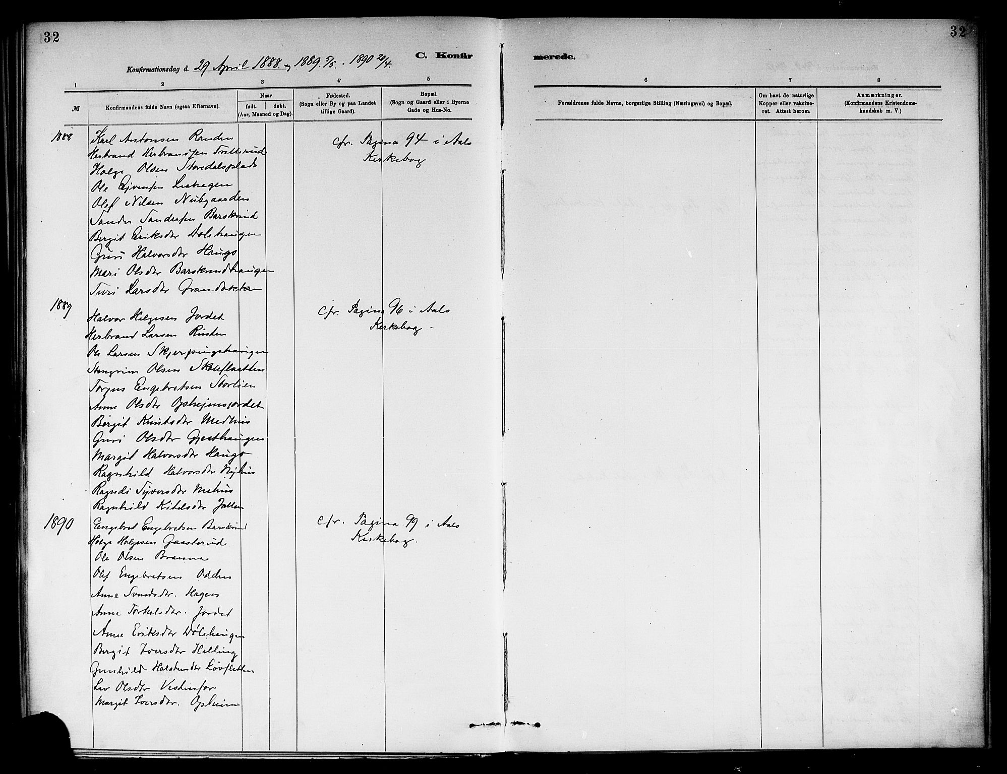 Ål kirkebøker, AV/SAKO-A-249/F/Fb/L0001: Parish register (official) no. II 1, 1882-1899, p. 32