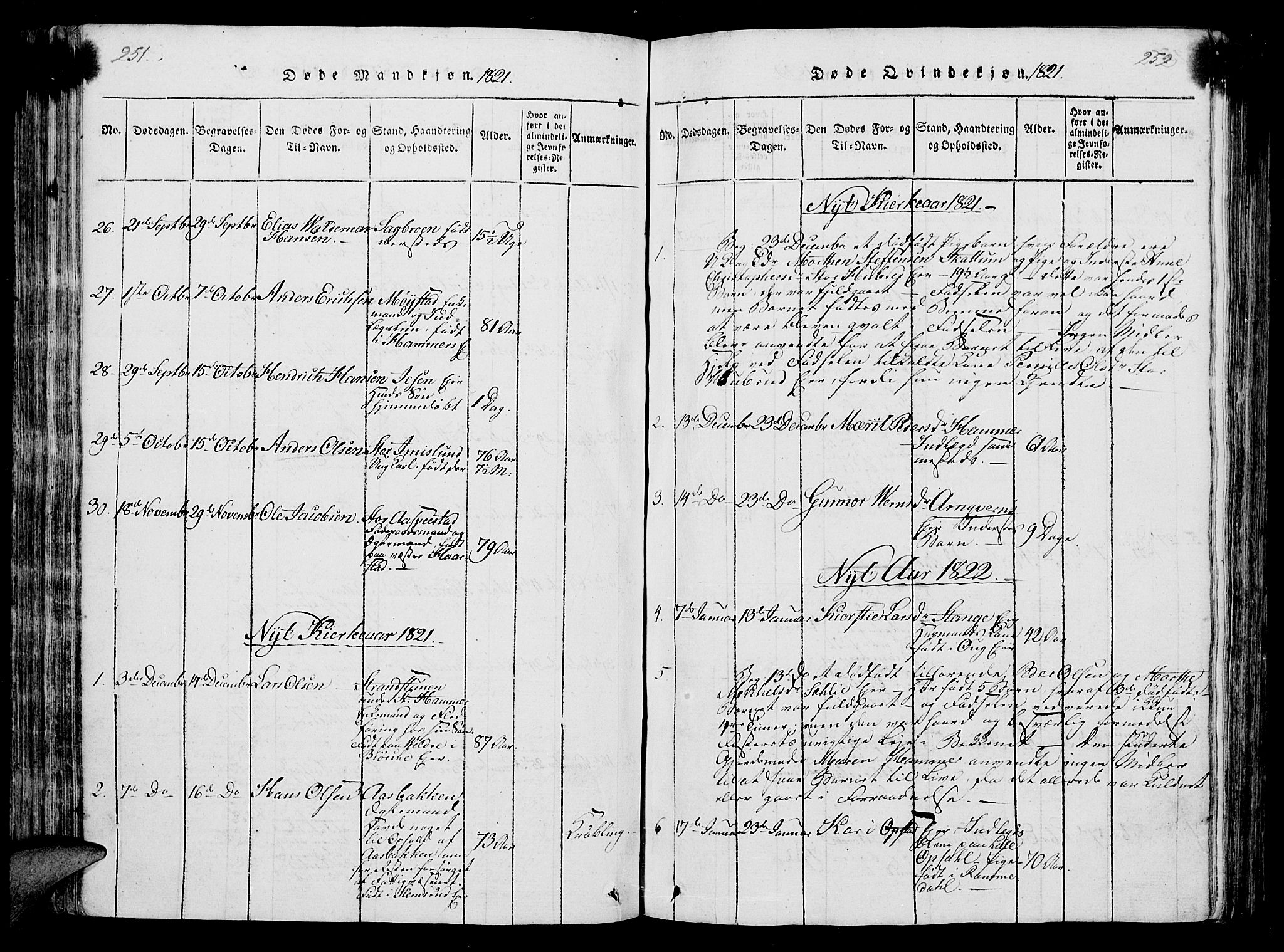 Vang prestekontor, Hedmark, SAH/PREST-008/H/Ha/Hab/L0004: Parish register (copy) no. 4, 1813-1827, p. 251-252