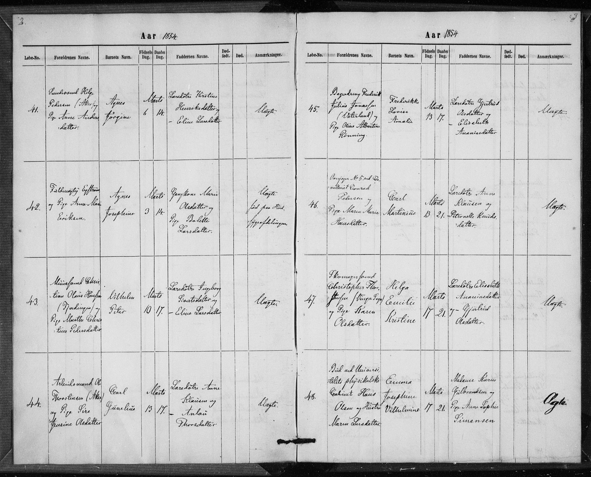 Rikshospitalet prestekontor Kirkebøker, AV/SAO-A-10309b/K/L0002/0001: Baptism register no. 2.1, 1854-1860, p. 2-3