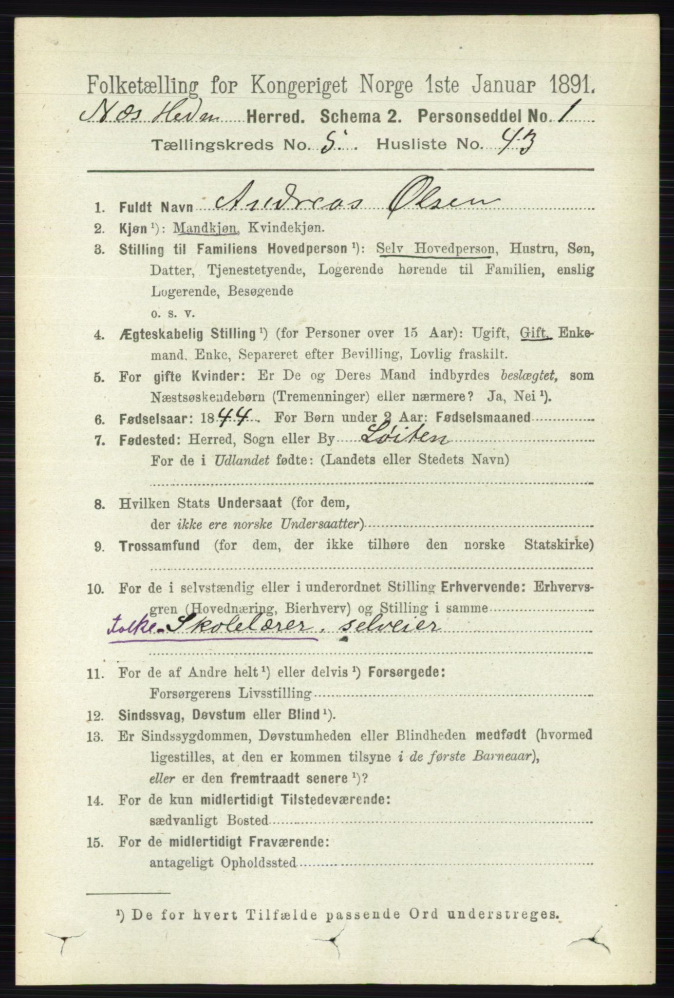 RA, 1891 census for 0411 Nes, 1891, p. 2854