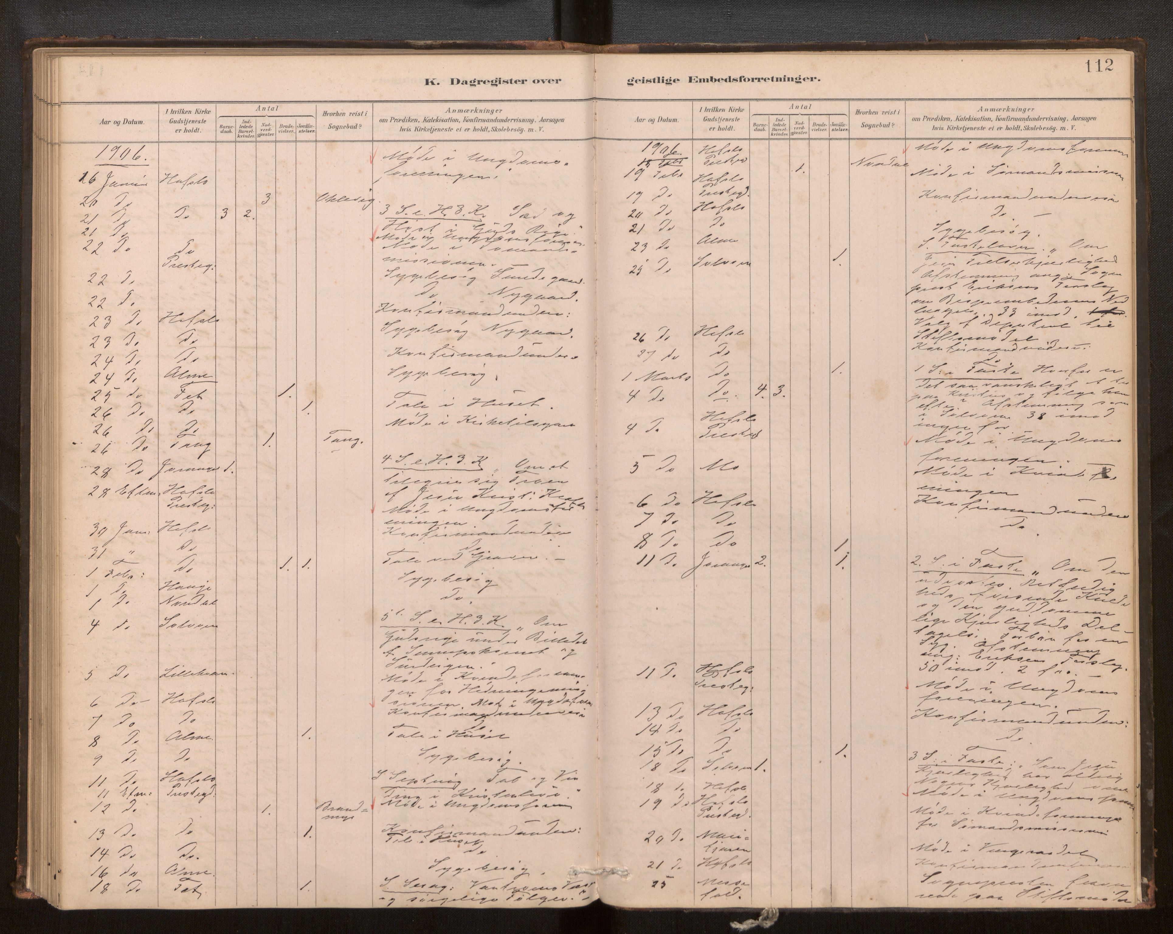 Hafslo sokneprestembete, SAB/A-80301/H/Haa/Haaf/L0003: Diary records no. F 3, 1879-1909, p. 112