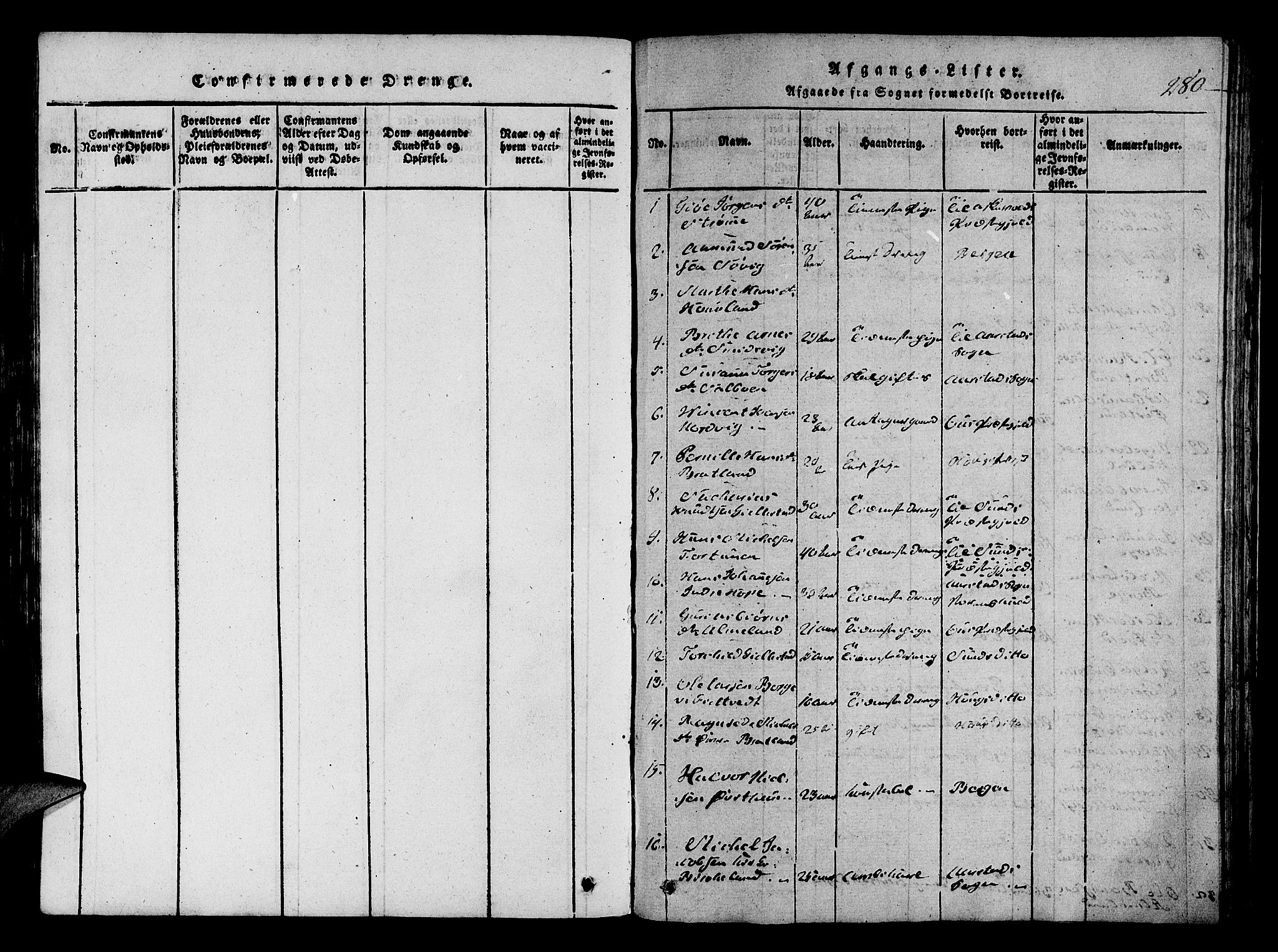 Fana Sokneprestembete, SAB/A-75101/H/Hab/Haba/L0001: Parish register (copy) no. A 1, 1816-1836, p. 280