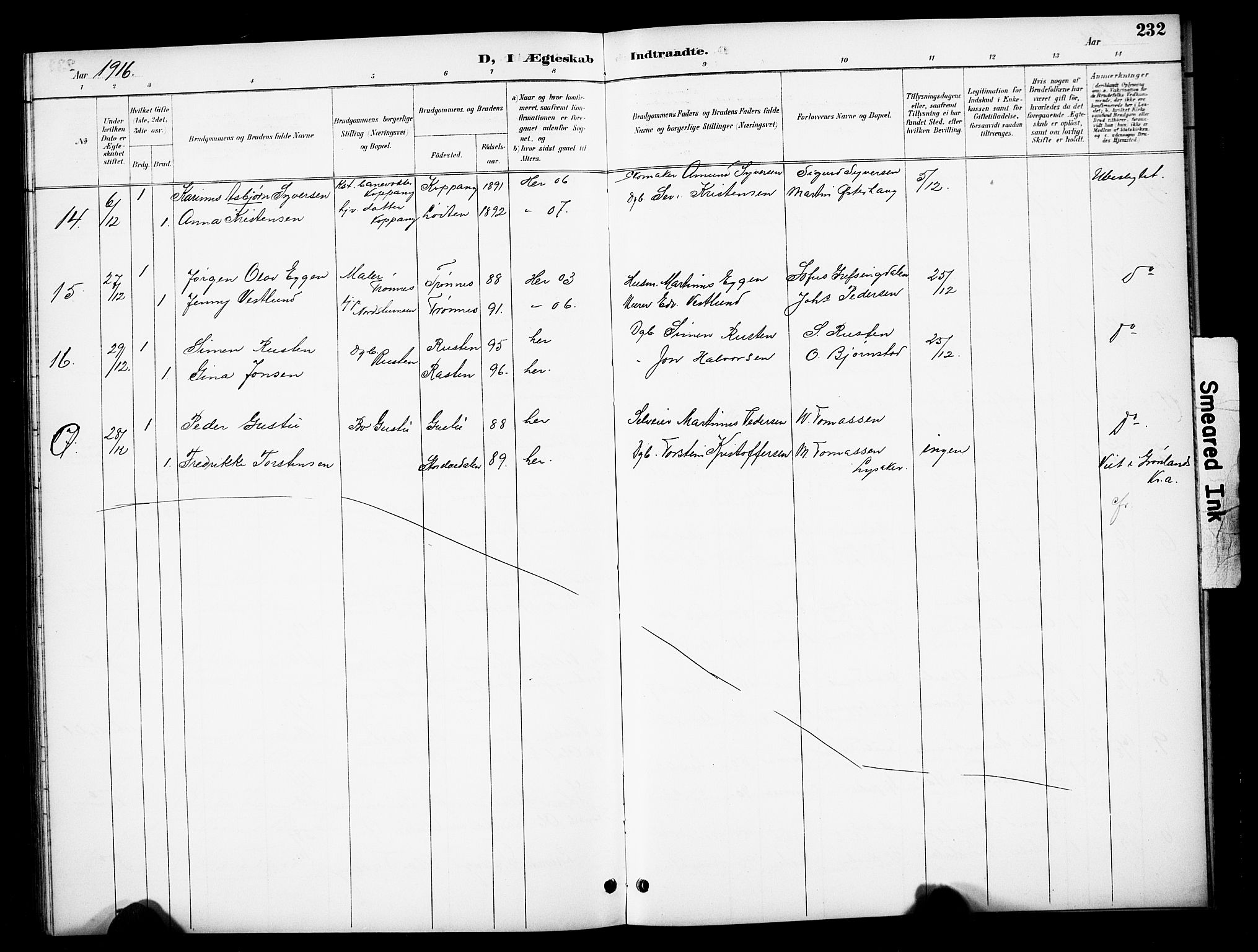 Stor-Elvdal prestekontor, SAH/PREST-052/H/Ha/Hab/L0003: Parish register (copy) no. 3, 1895-1917, p. 232