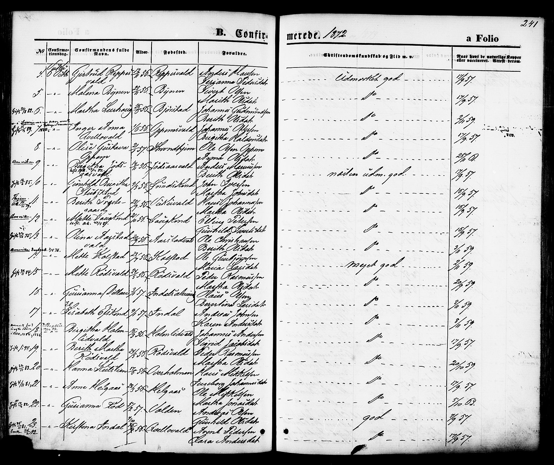 Ministerialprotokoller, klokkerbøker og fødselsregistre - Nord-Trøndelag, AV/SAT-A-1458/723/L0242: Parish register (official) no. 723A11, 1870-1880, p. 241