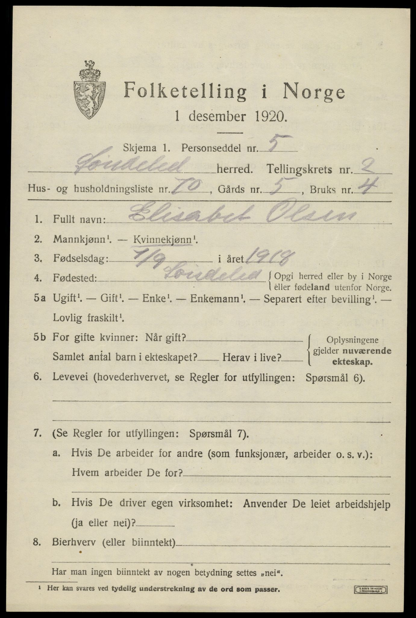 SAK, 1920 census for Søndeled, 1920, p. 2393