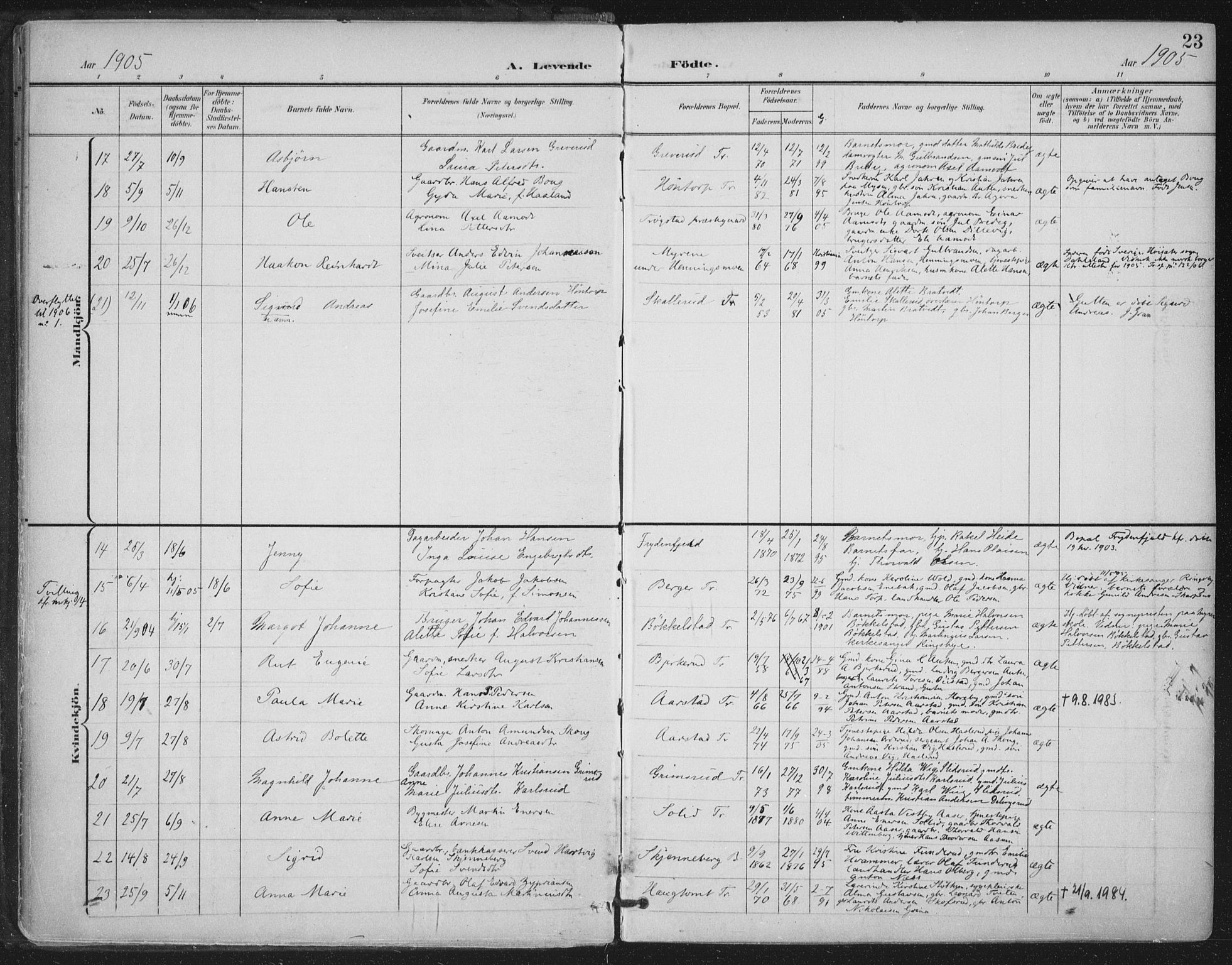 Trøgstad prestekontor Kirkebøker, SAO/A-10925/F/Fa/L0011: Parish register (official) no. I 11, 1899-1919, p. 23