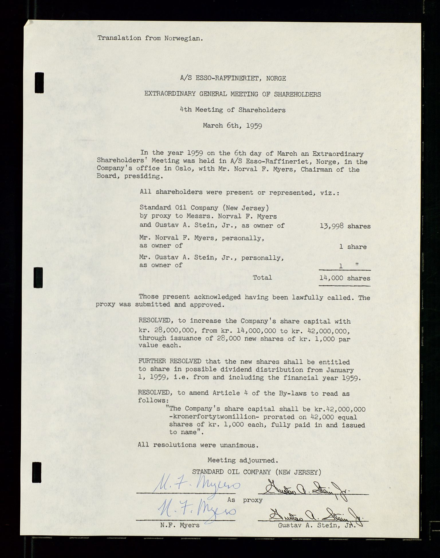 PA 1537 - A/S Essoraffineriet Norge, AV/SAST-A-101957/A/Aa/L0001/0002: Styremøter / Shareholder meetings, board meetings, by laws (vedtekter), 1957-1960, p. 59