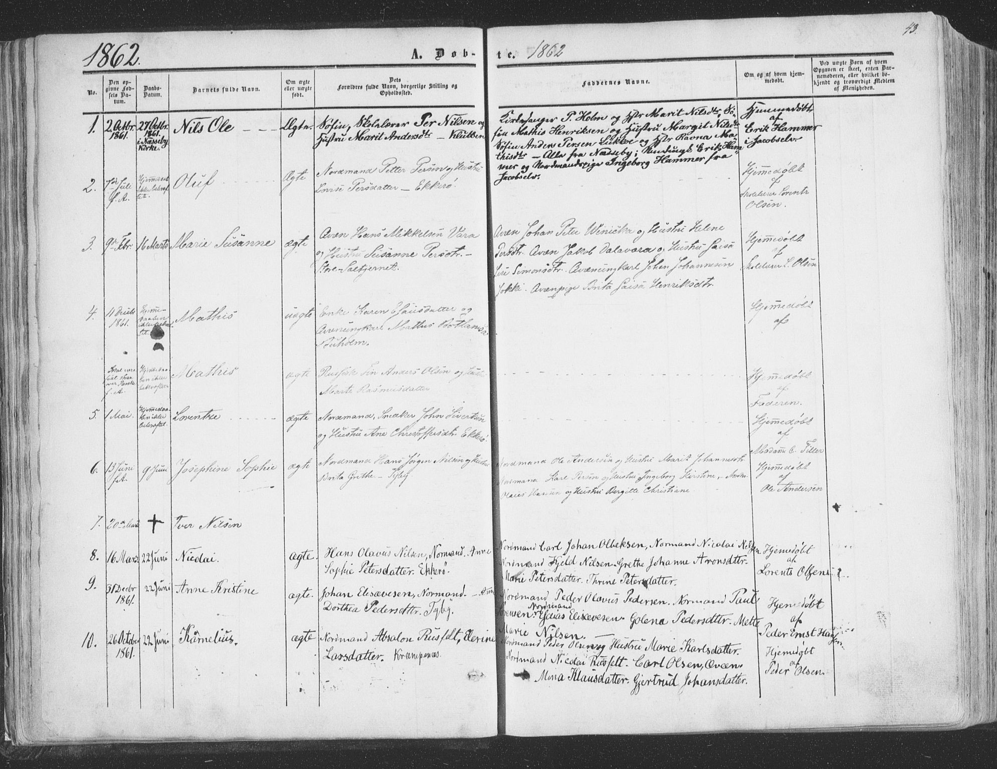 Vadsø sokneprestkontor, SATØ/S-1325/H/Ha/L0004kirke: Parish register (official) no. 4, 1854-1880, p. 43