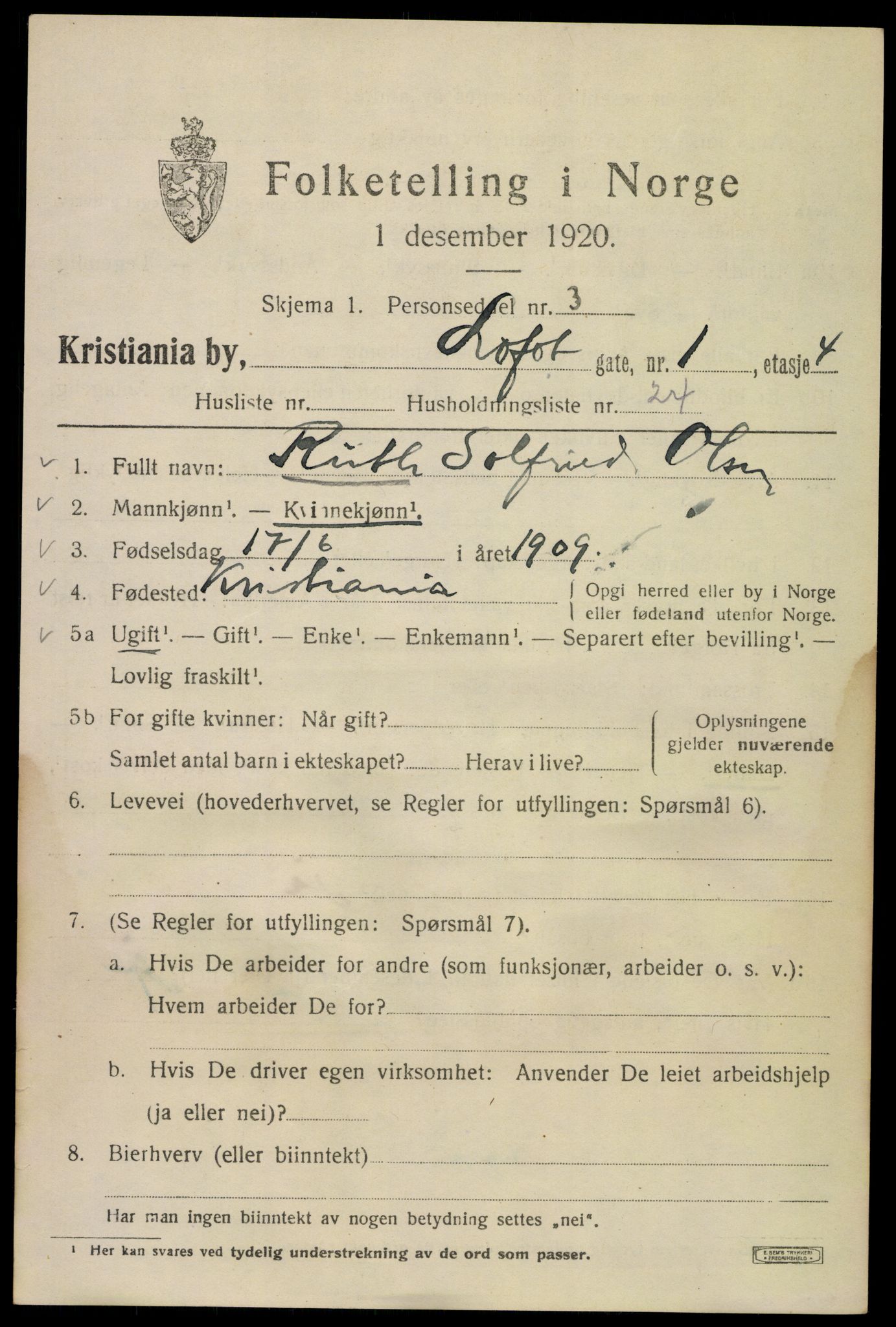 SAO, 1920 census for Kristiania, 1920, p. 366467