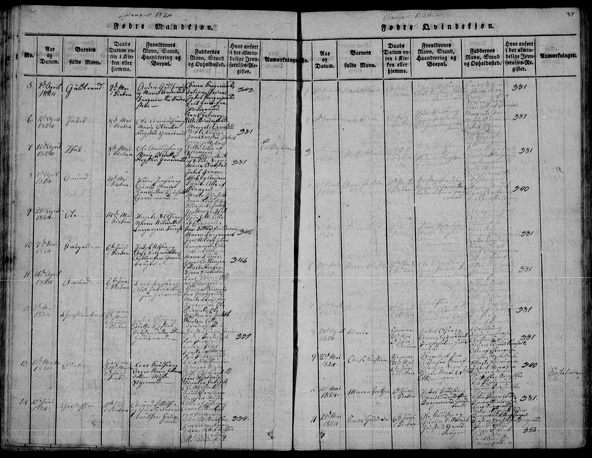 Eidanger kirkebøker, AV/SAKO-A-261/F/Fa/L0007: Parish register (official) no. 7, 1814-1831, p. 37