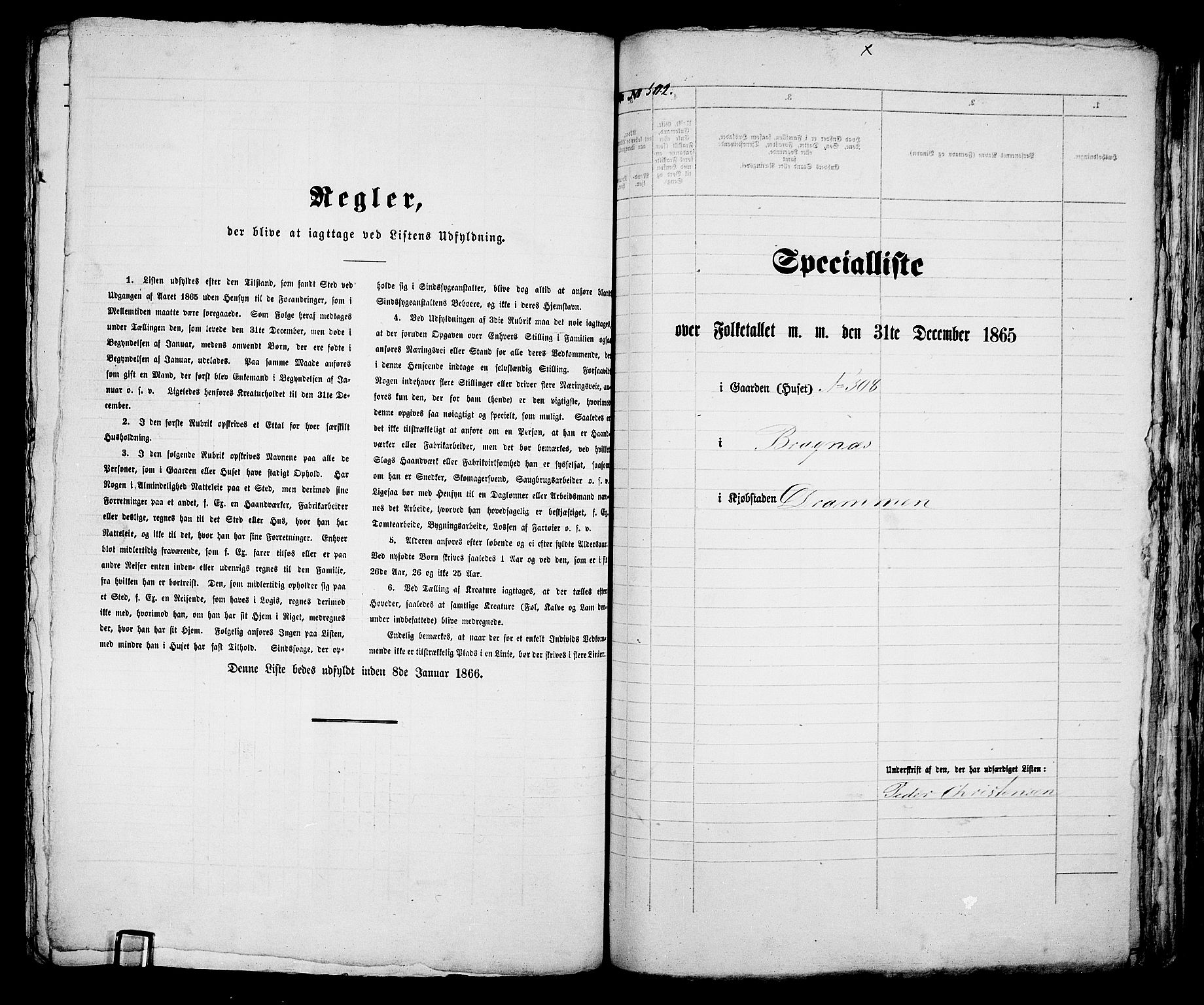 RA, 1865 census for Bragernes in Drammen, 1865, p. 1046