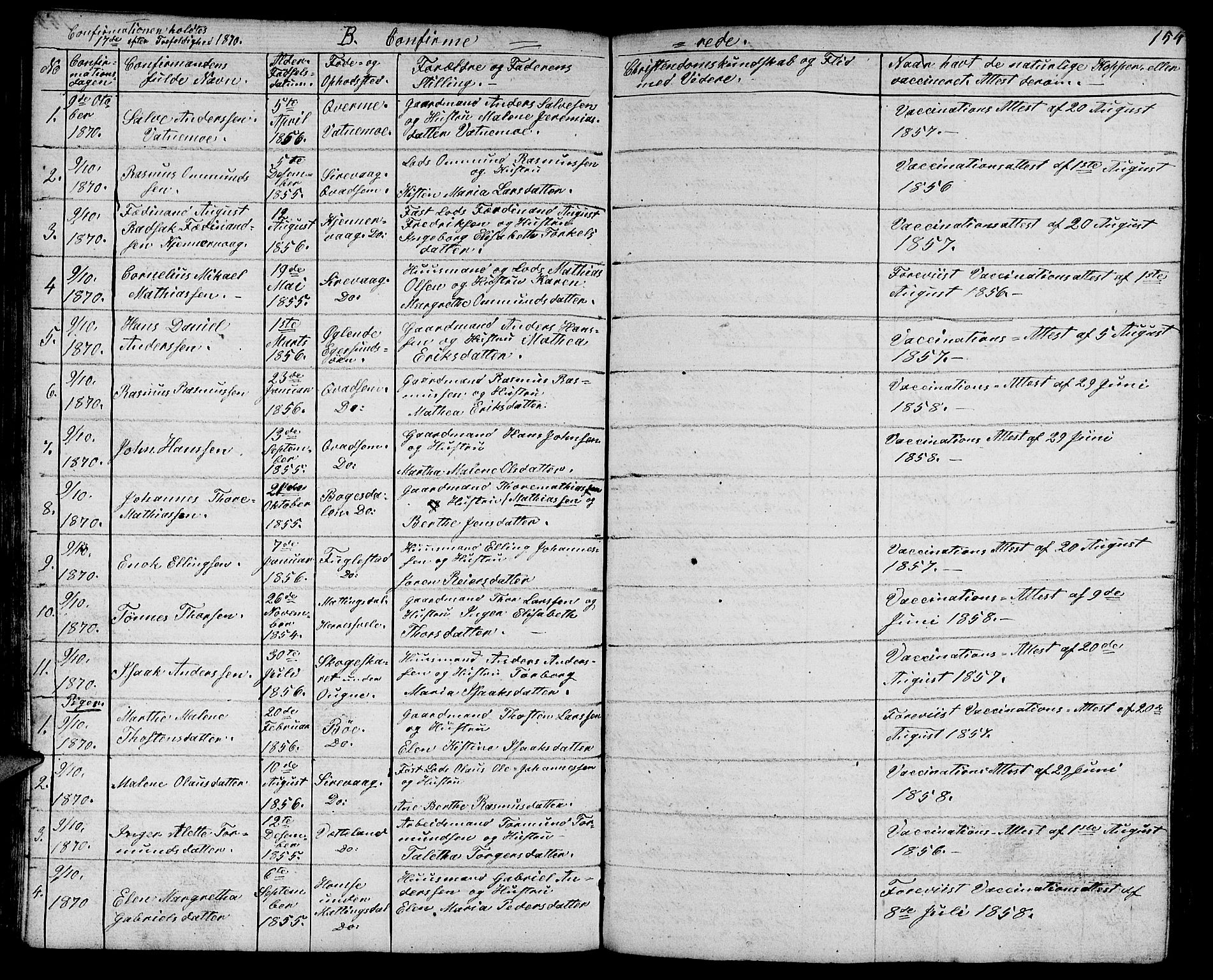 Eigersund sokneprestkontor, SAST/A-101807/S09/L0003: Parish register (copy) no. B 3, 1846-1875, p. 154