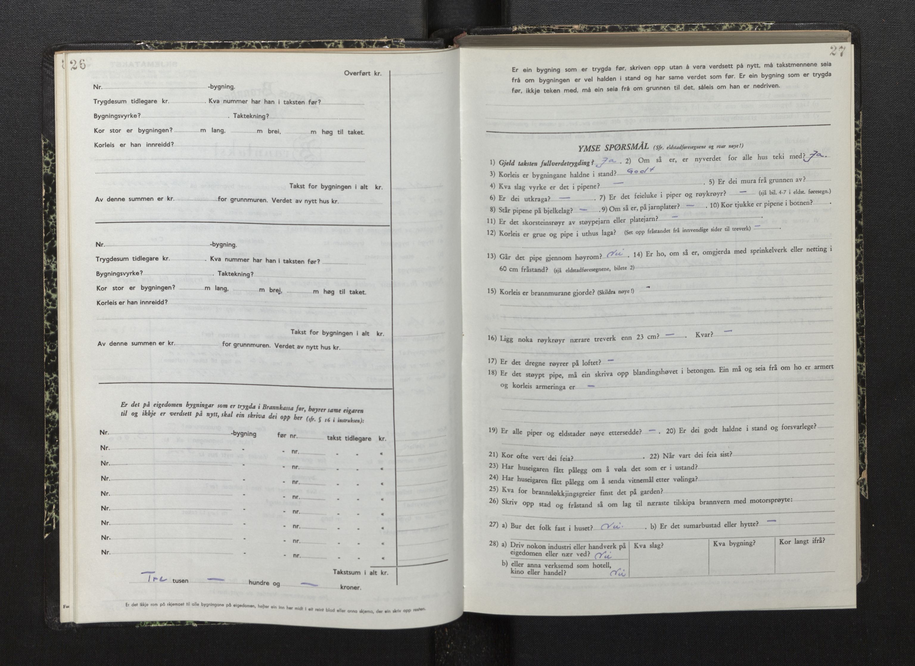 Lensmannen i Bremanger, AV/SAB-A-26701/0012/L0010: Branntakstprotokoll, skjematakst, 1950-1955, p. 26-27