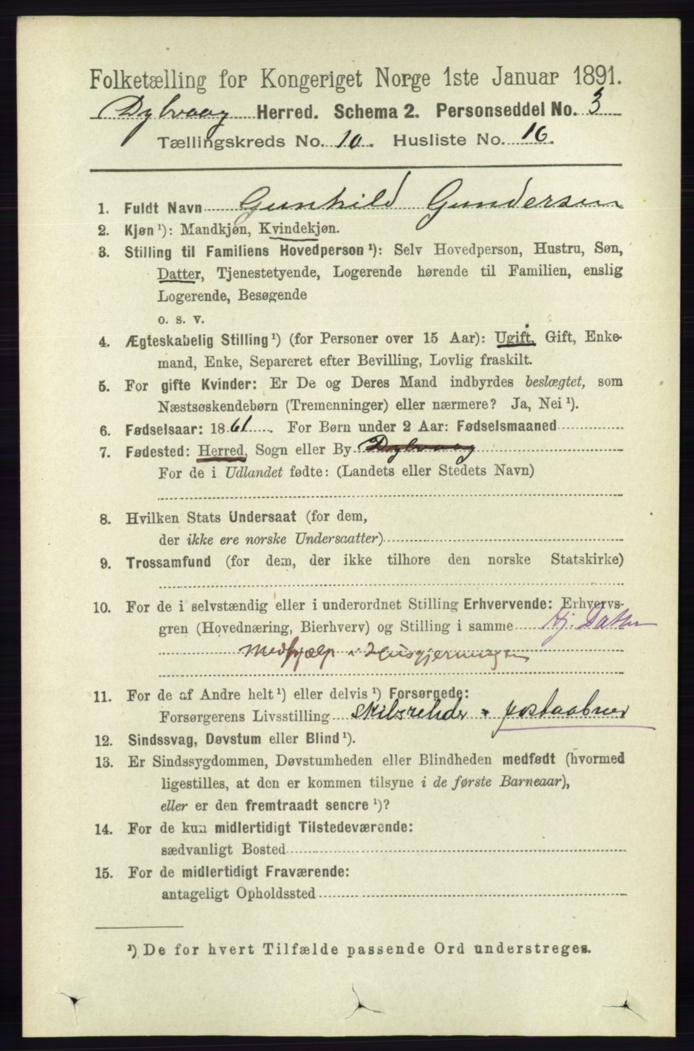 RA, 1891 census for 0915 Dypvåg, 1891, p. 3799
