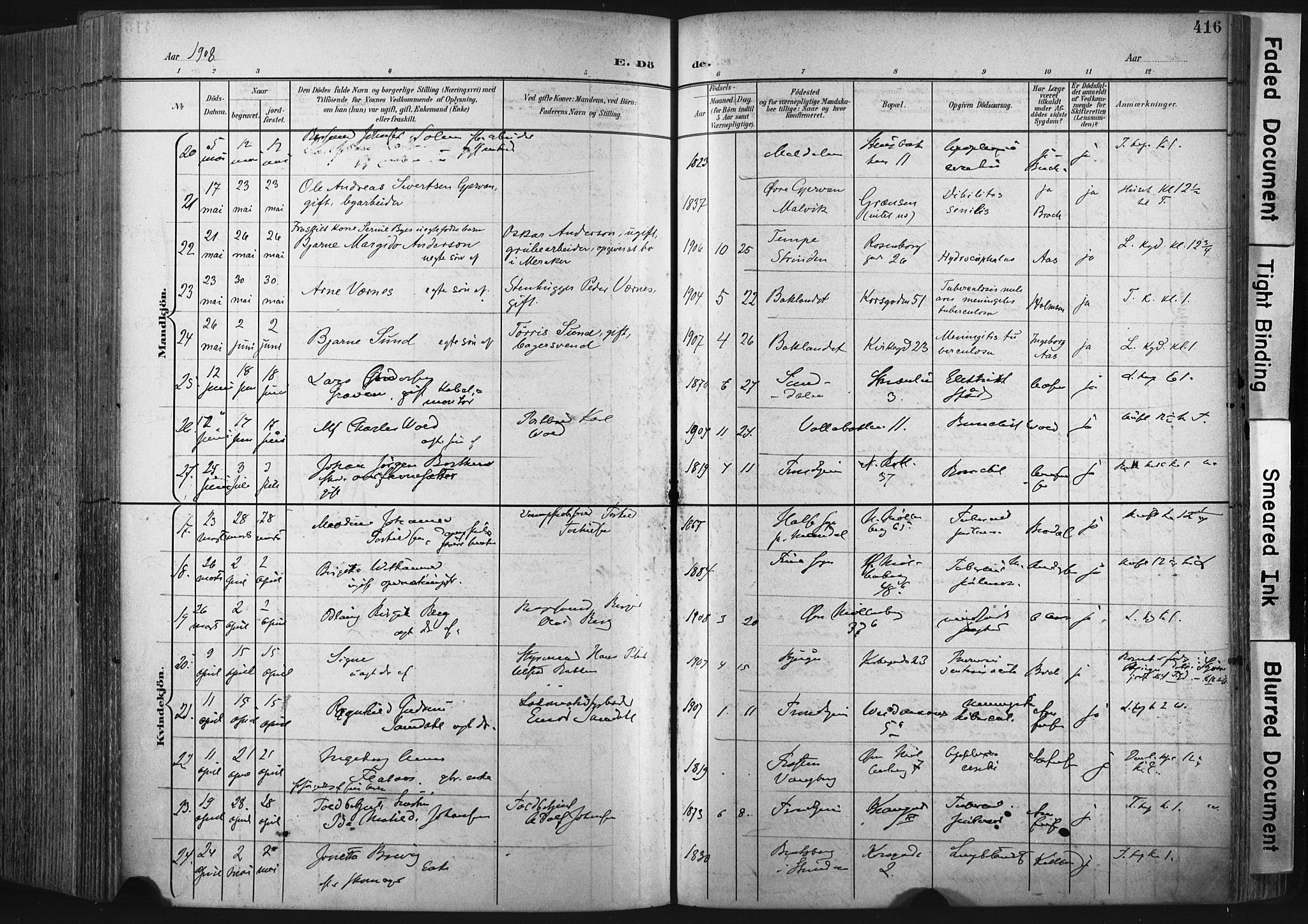 Ministerialprotokoller, klokkerbøker og fødselsregistre - Sør-Trøndelag, SAT/A-1456/604/L0201: Parish register (official) no. 604A21, 1901-1911, p. 416