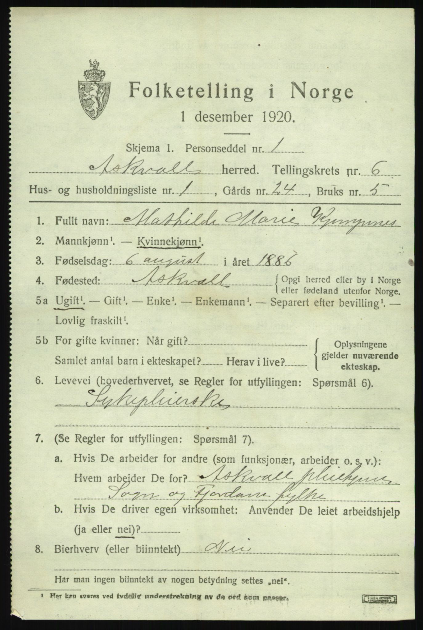 SAB, 1920 census for Askvoll, 1920, p. 2982