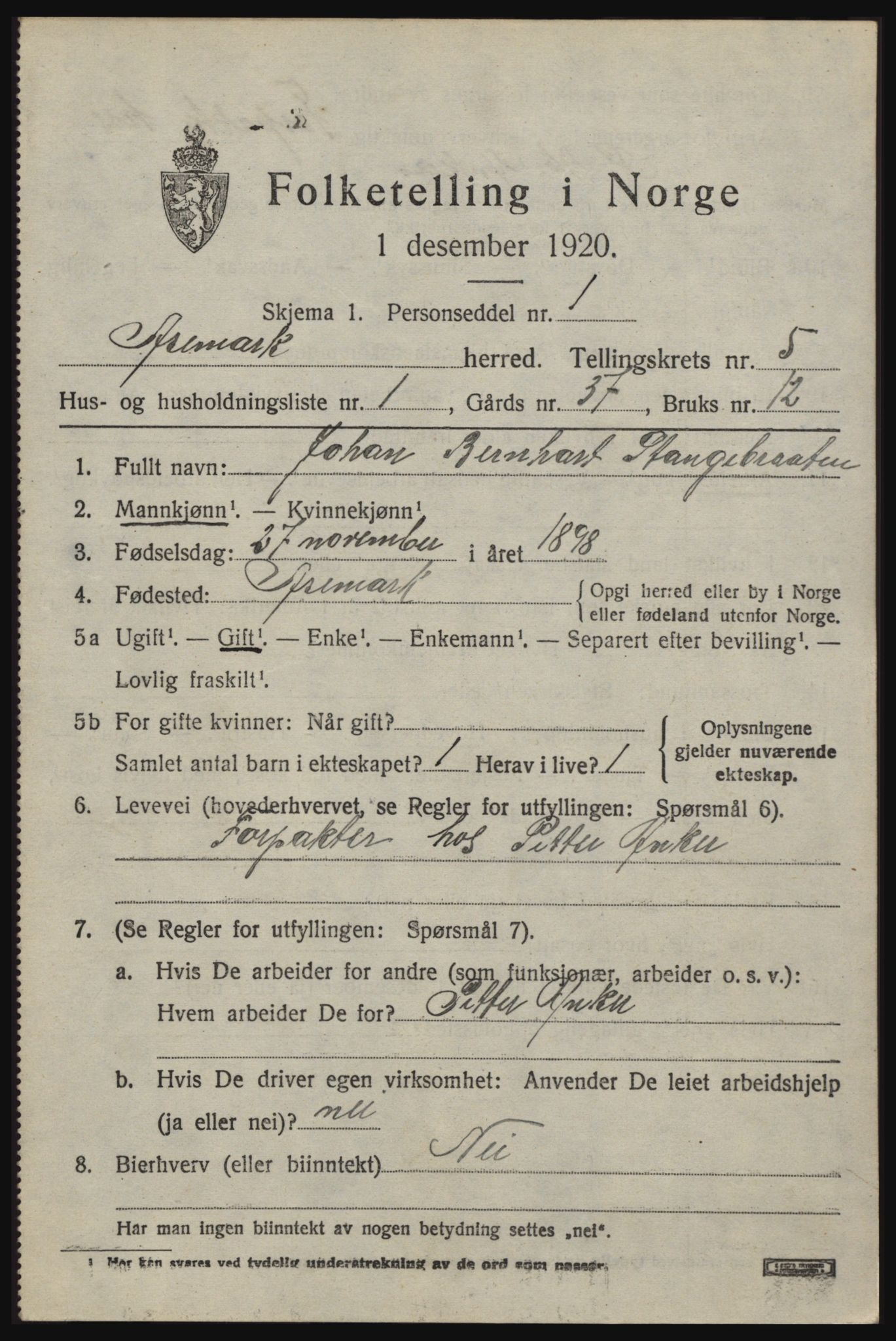 SAO, 1920 census for Aremark, 1920, p. 3605