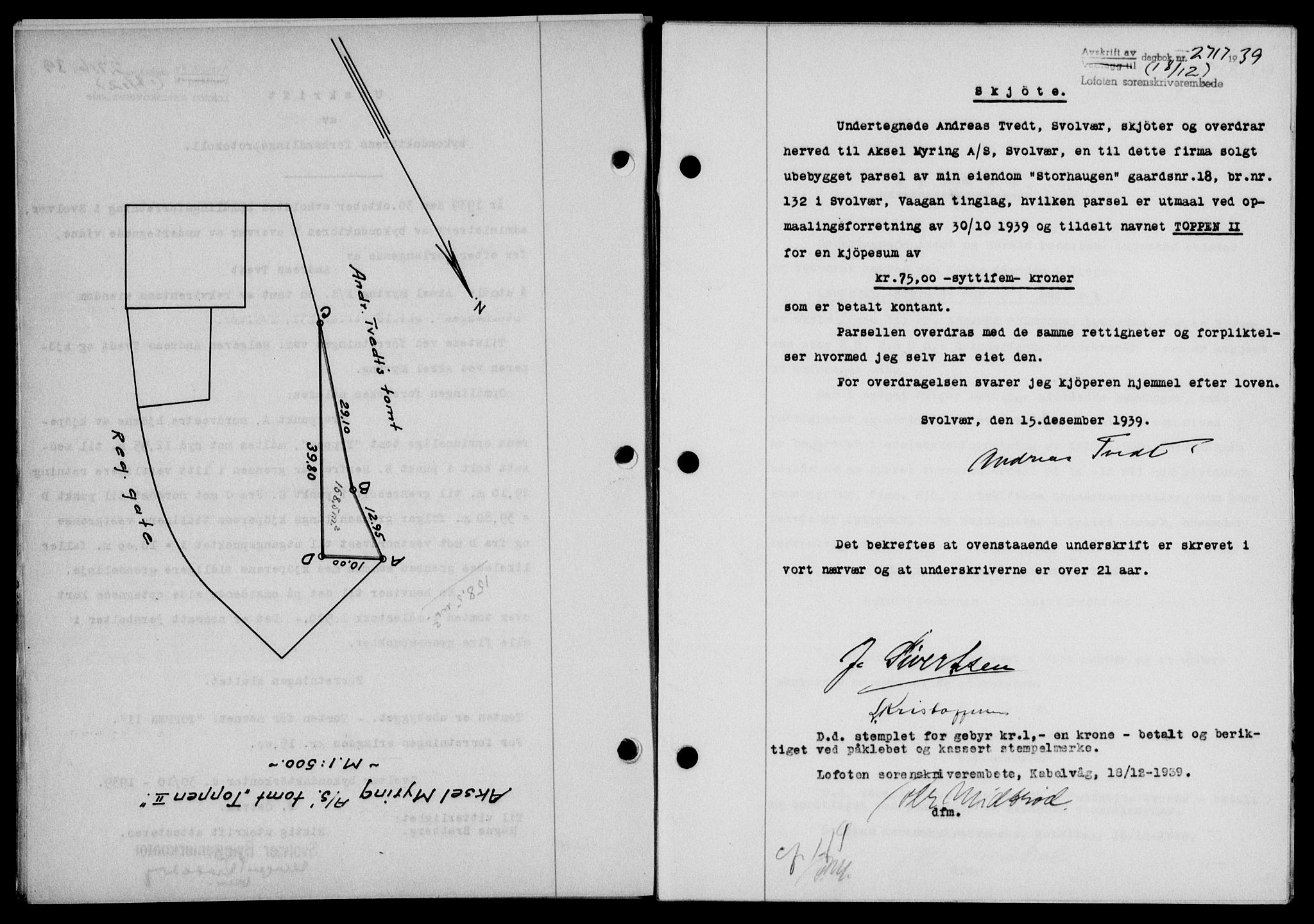 Lofoten sorenskriveri, SAT/A-0017/1/2/2C/L0007a: Mortgage book no. 7a, 1939-1940, Diary no: : 2717/1939