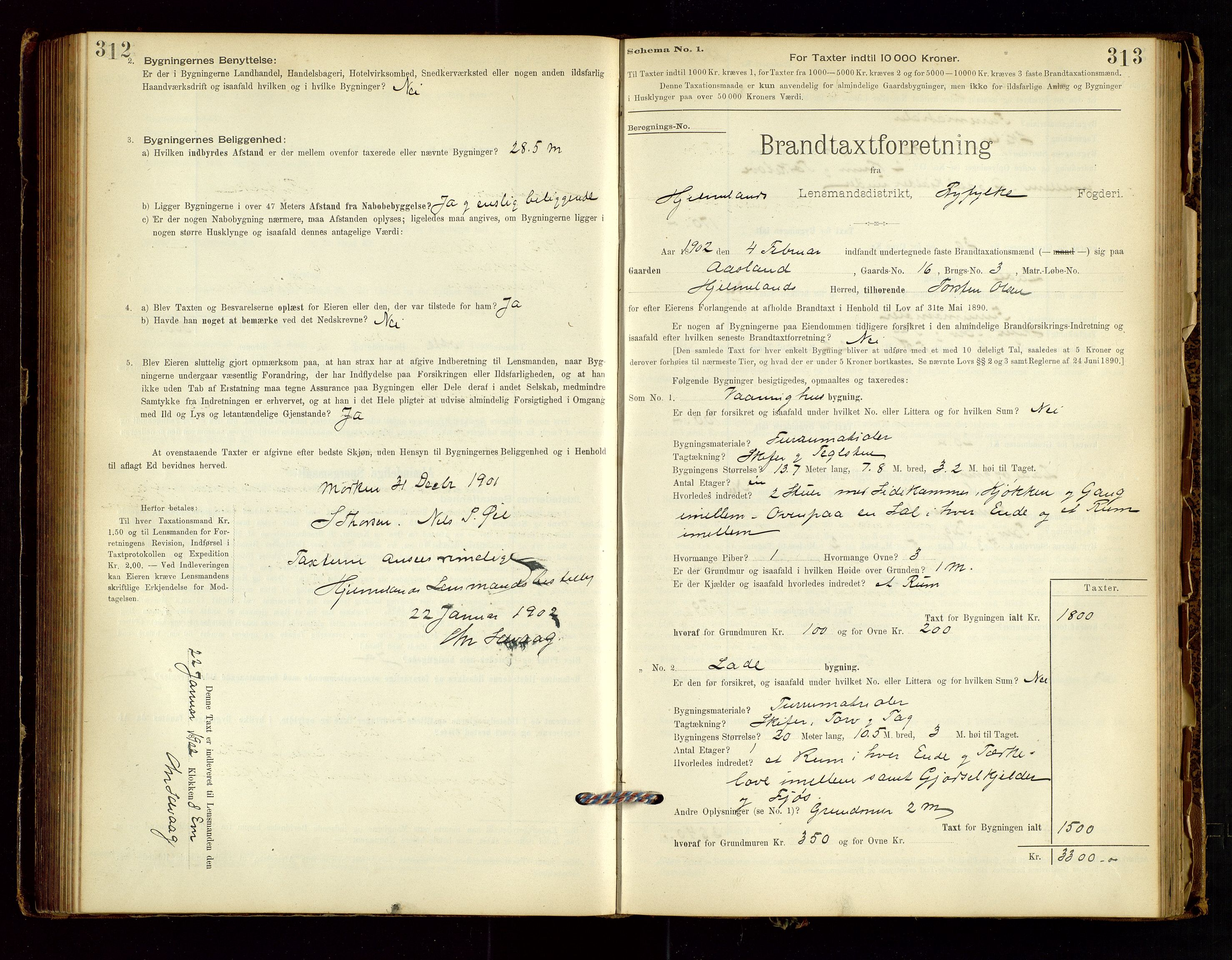 Hjelmeland lensmannskontor, SAST/A-100439/Gob/L0001: "Brandtaxationsprotokol", 1895-1932, p. 312-313