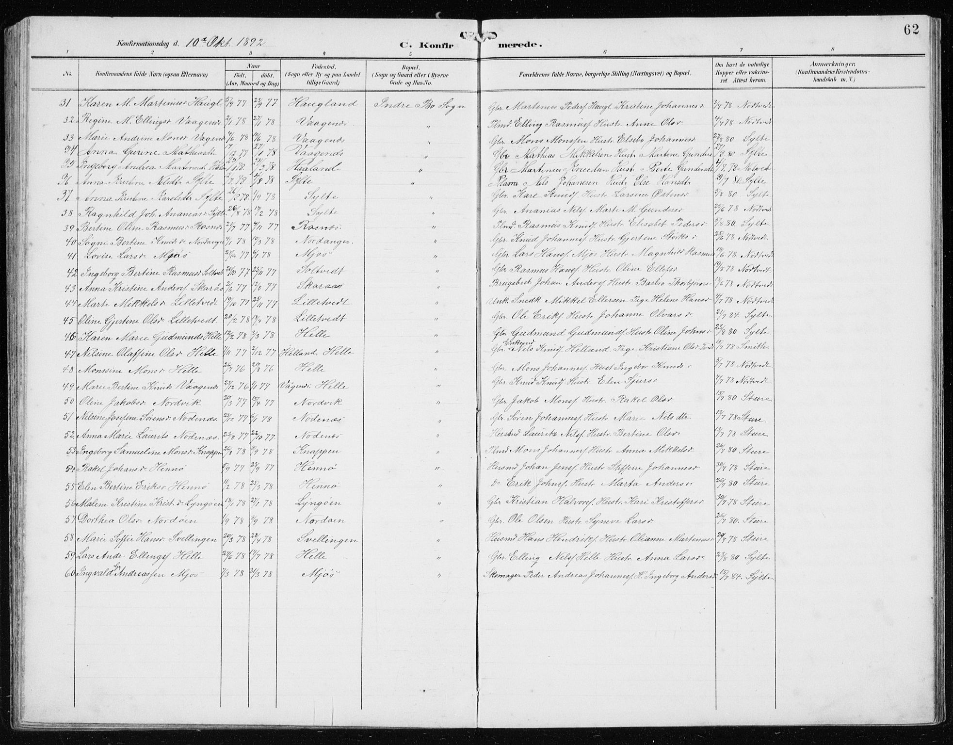 Manger sokneprestembete, AV/SAB-A-76801/H/Hab: Parish register (copy) no. B 3, 1891-1907, p. 62