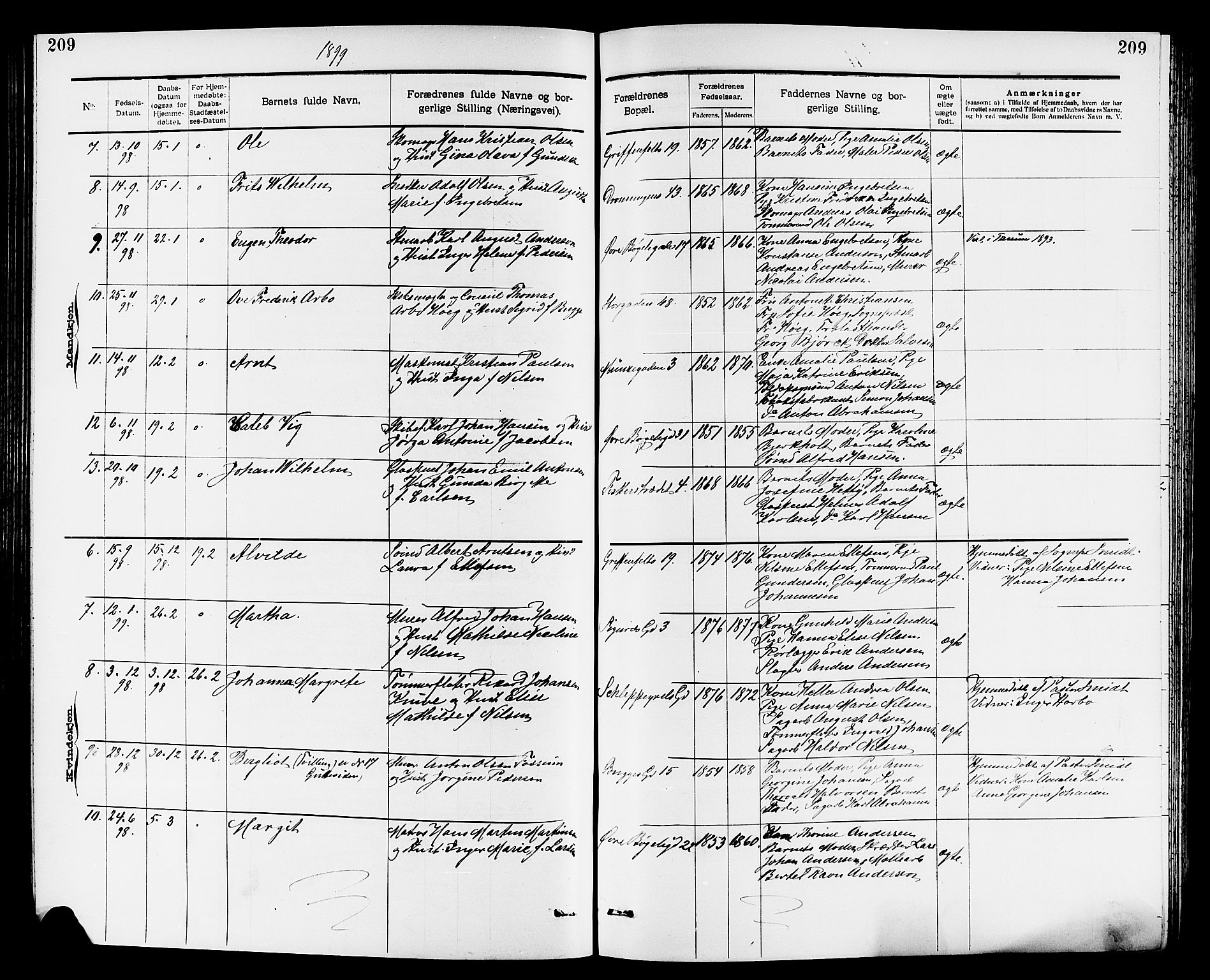 Larvik kirkebøker, AV/SAKO-A-352/G/Ga/L0005: Parish register (copy) no. I 5, 1888-1909, p. 209